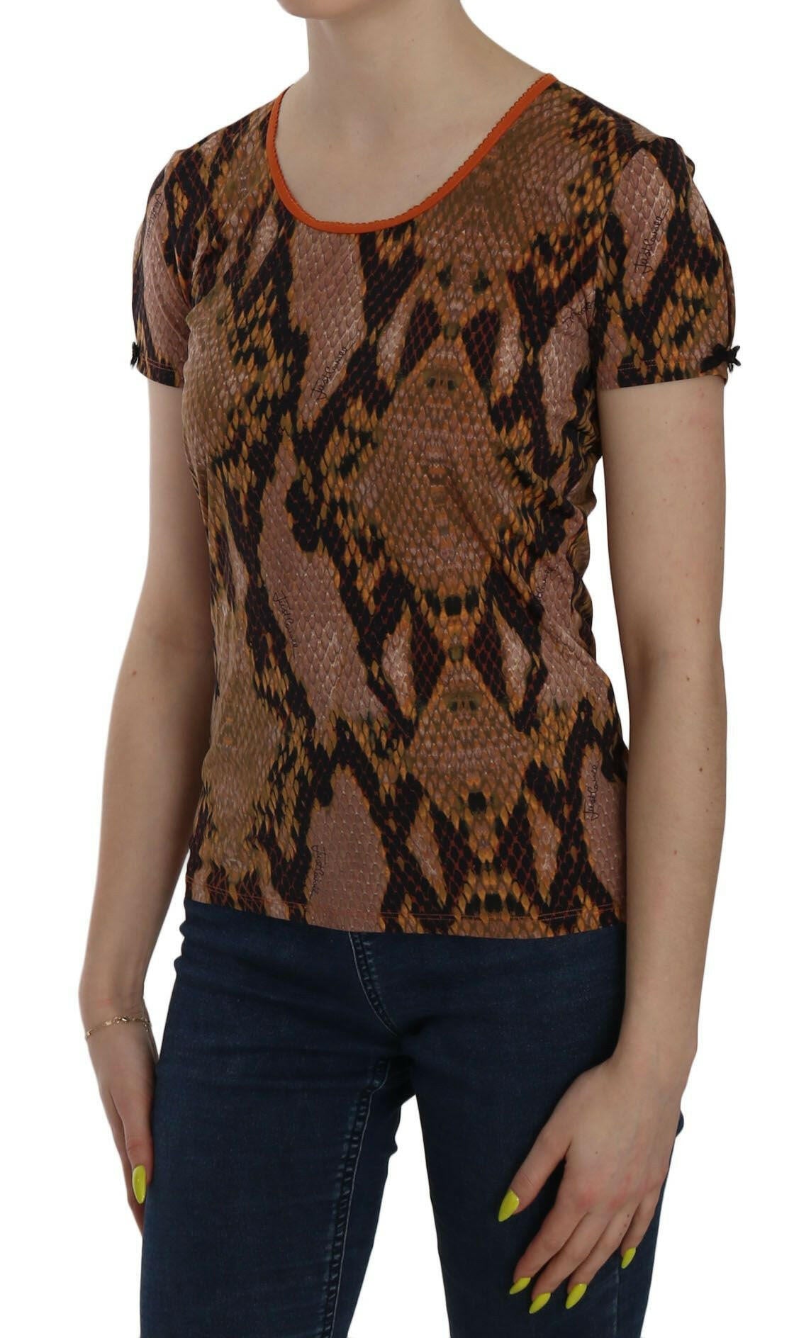 Just Cavalli Snake Skin Print Short Sleeve Top T-shirt -   -  Just Cavalli.
