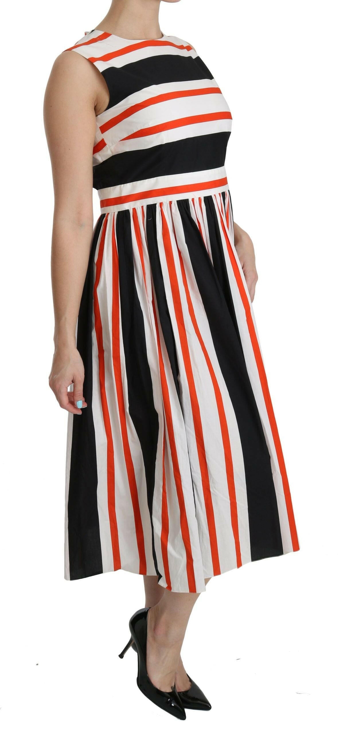 Dolce & Gabbana Multicolor Stripes A-Line Pleated Midi Dress -   -  Dolce & Gabbana.