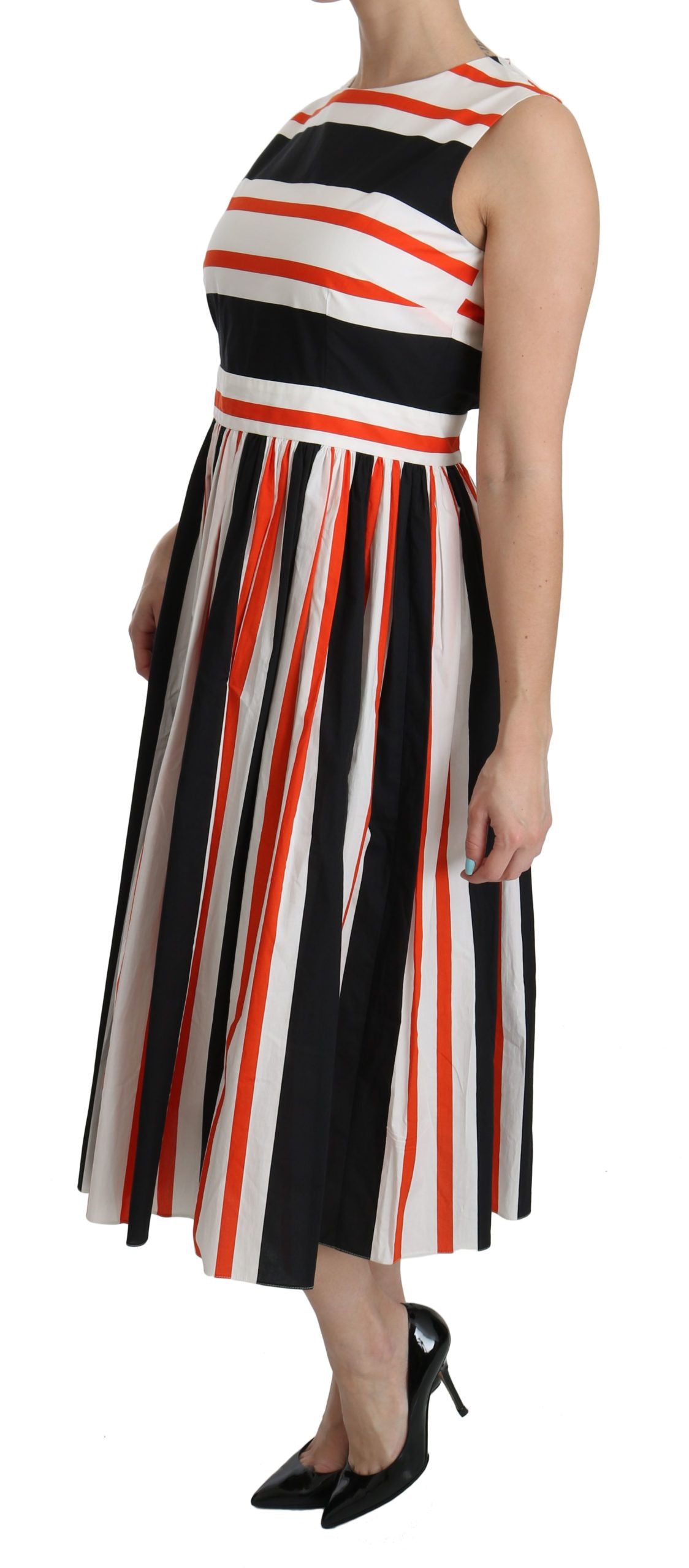 Dolce & Gabbana Multicolor Stripes A-Line Pleated Midi Dress -   -  Dolce & Gabbana.