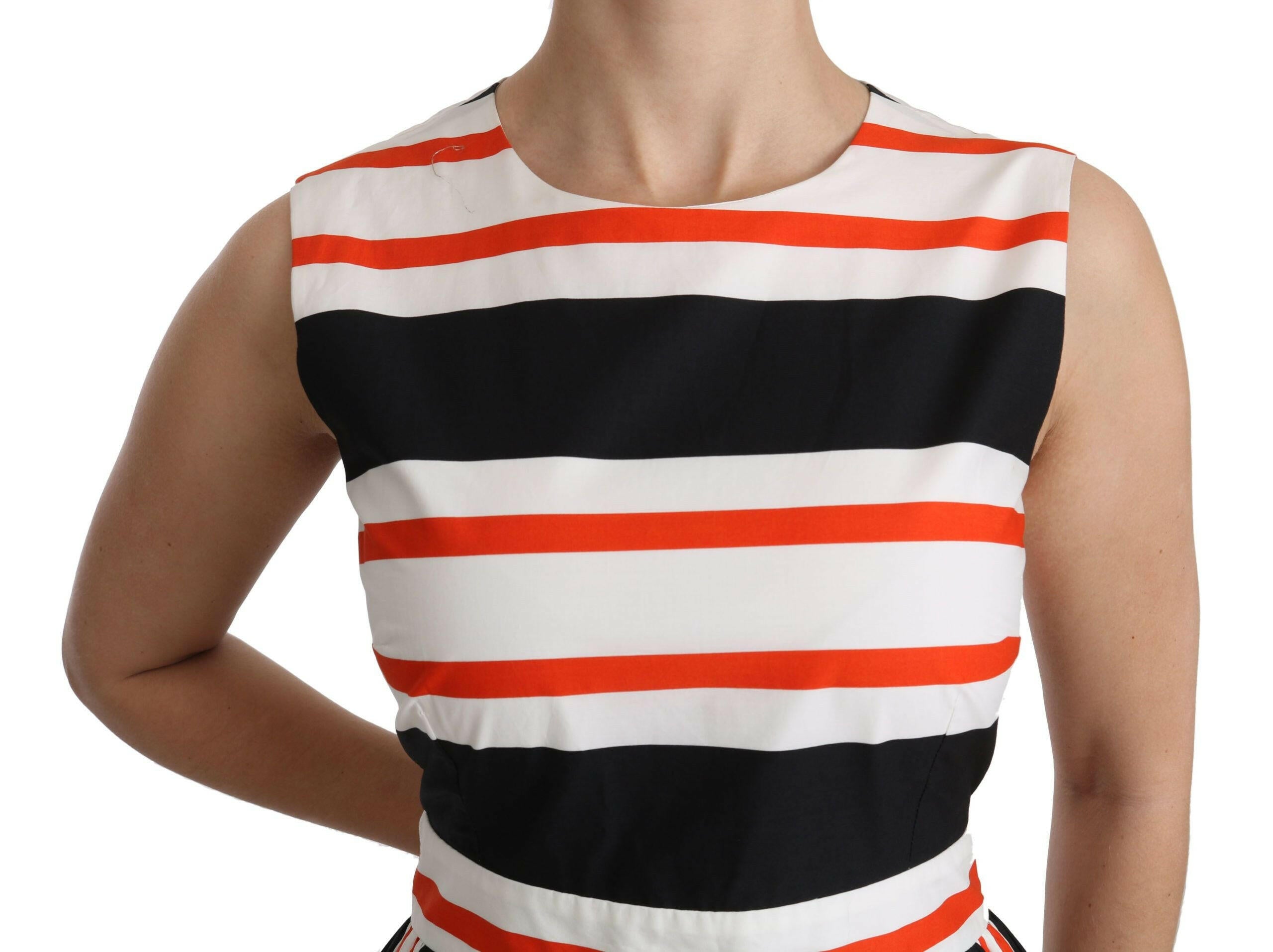 Dolce & Gabbana Multicolor Stripes A-Line Pleated Midi Dress -   -  Dolce & Gabbana.