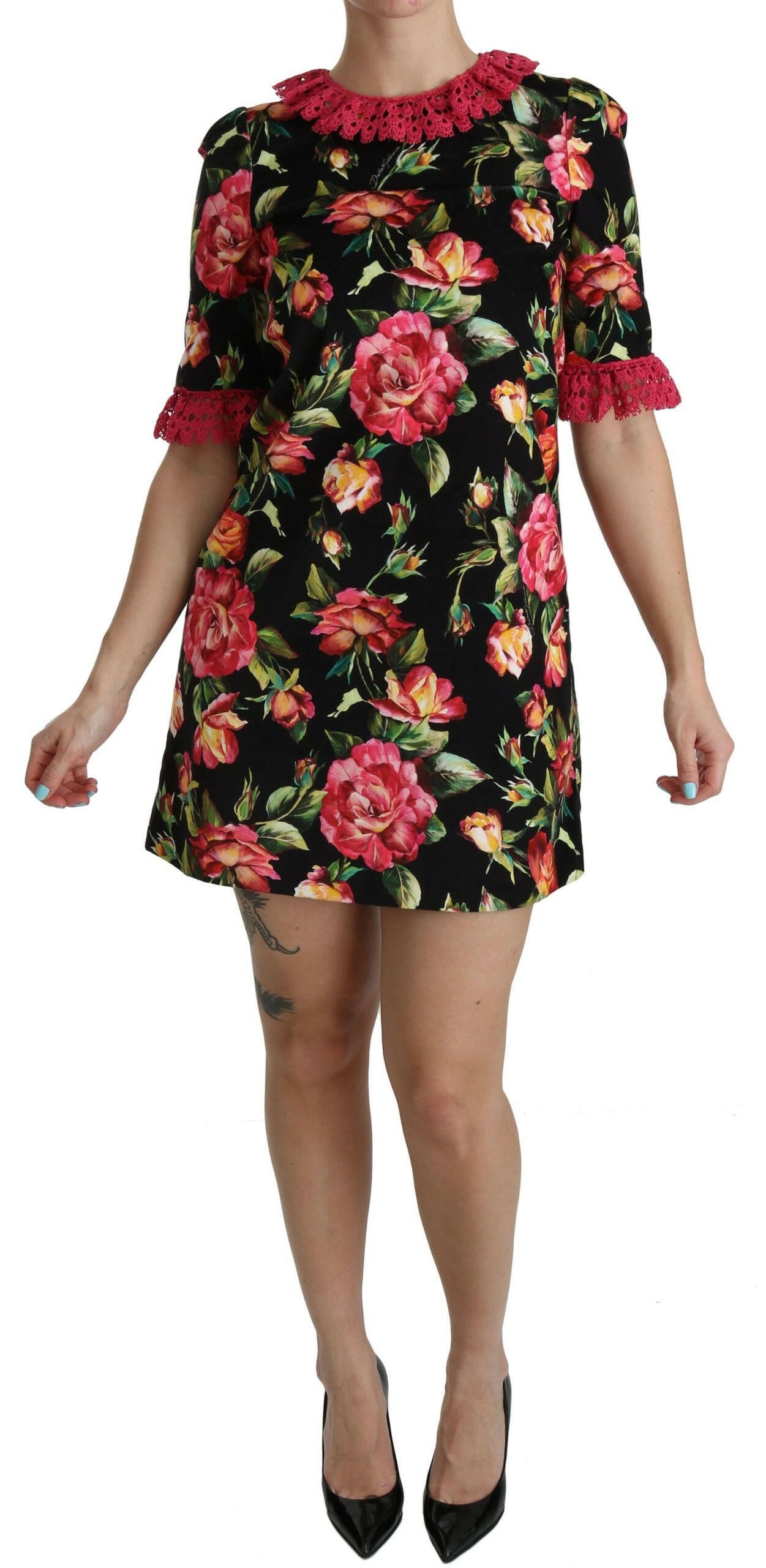 Dolce & Gabbana Floral Pink Lace A-Line Shift Mini Dress -   -  Dolce & Gabbana.