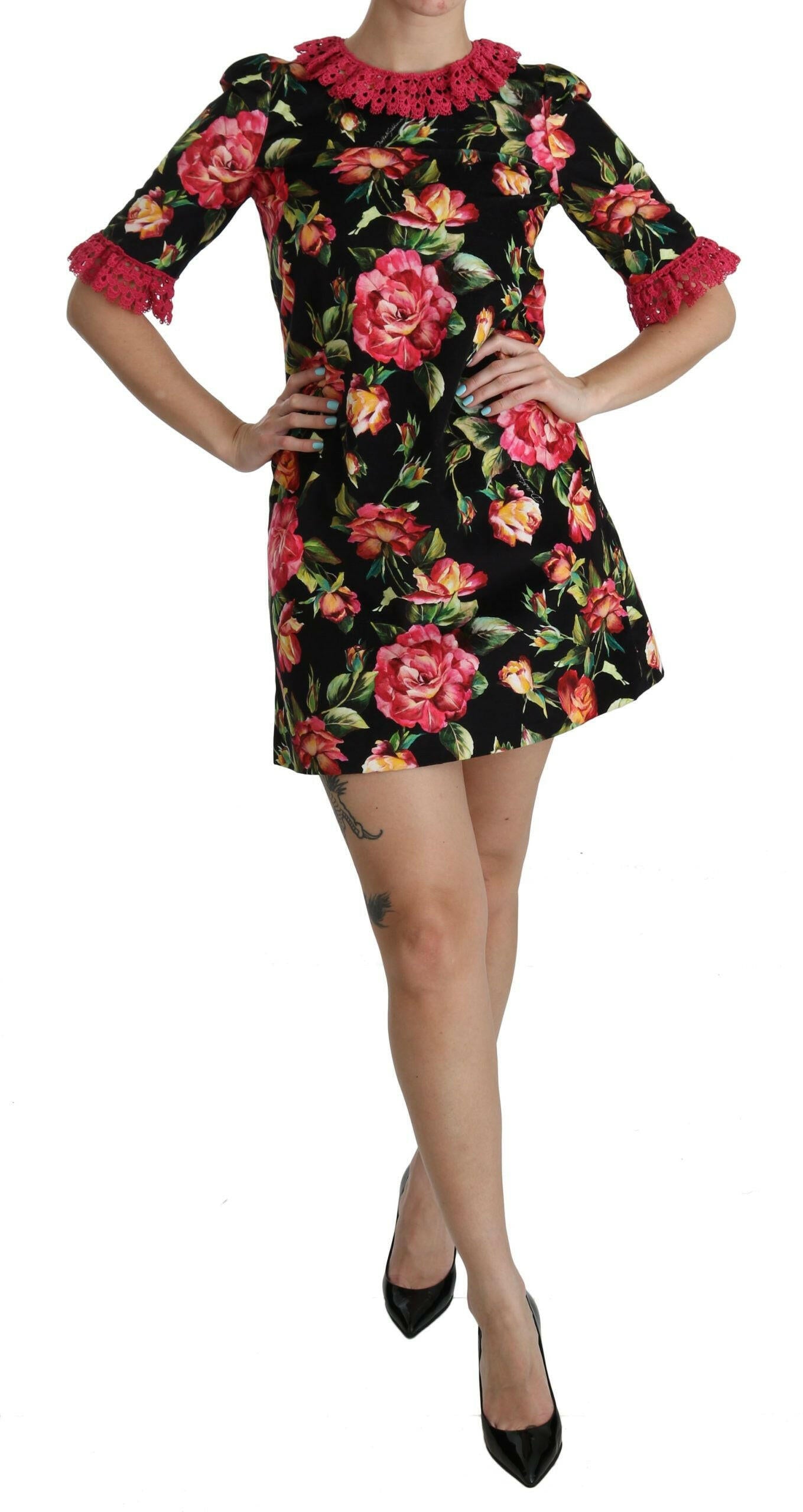 Dolce & Gabbana Floral Pink Lace A-Line Shift Mini Dress -   -  Dolce & Gabbana.