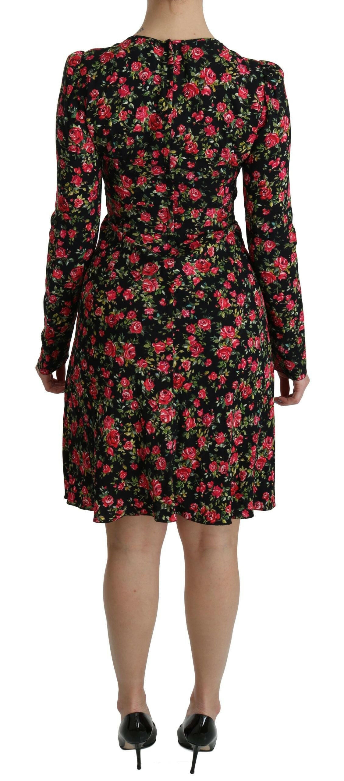 Dolce & Gabbana Black Floral Longsleeve Knee Length Dress -   -  Dolce & Gabbana.
