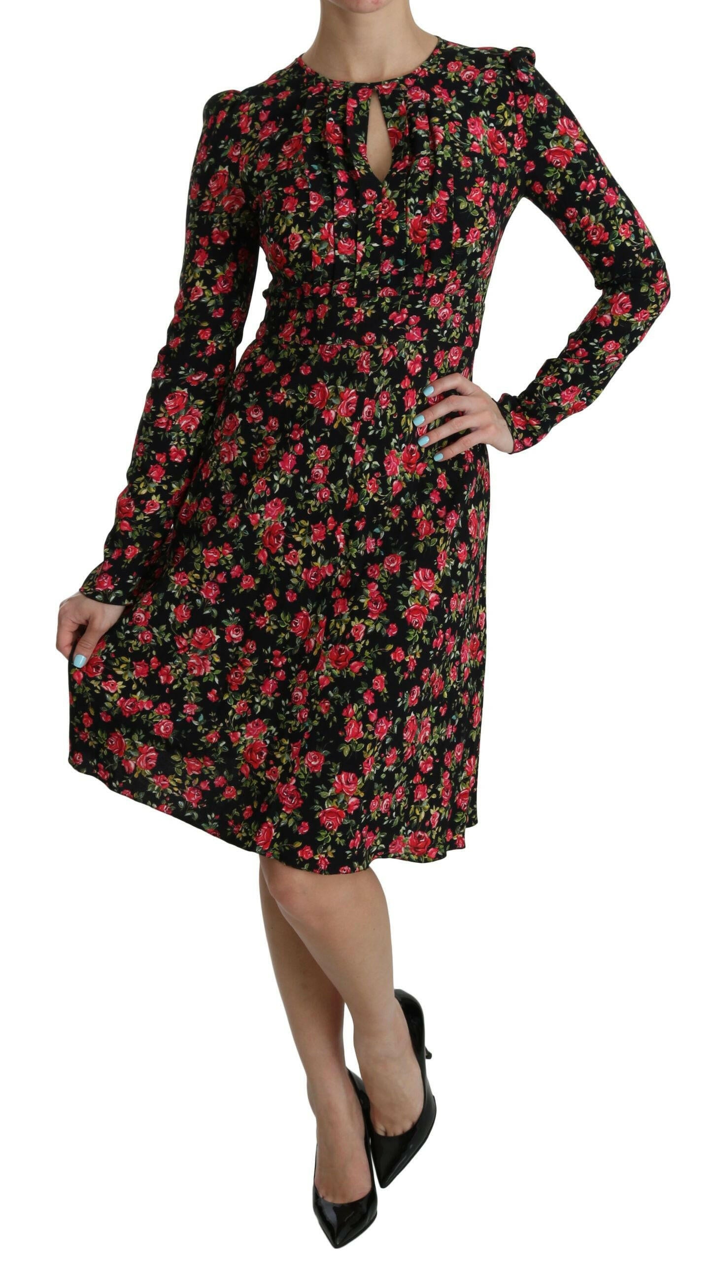 Dolce & Gabbana Black Floral Longsleeve Knee Length Dress -   -  Dolce & Gabbana.