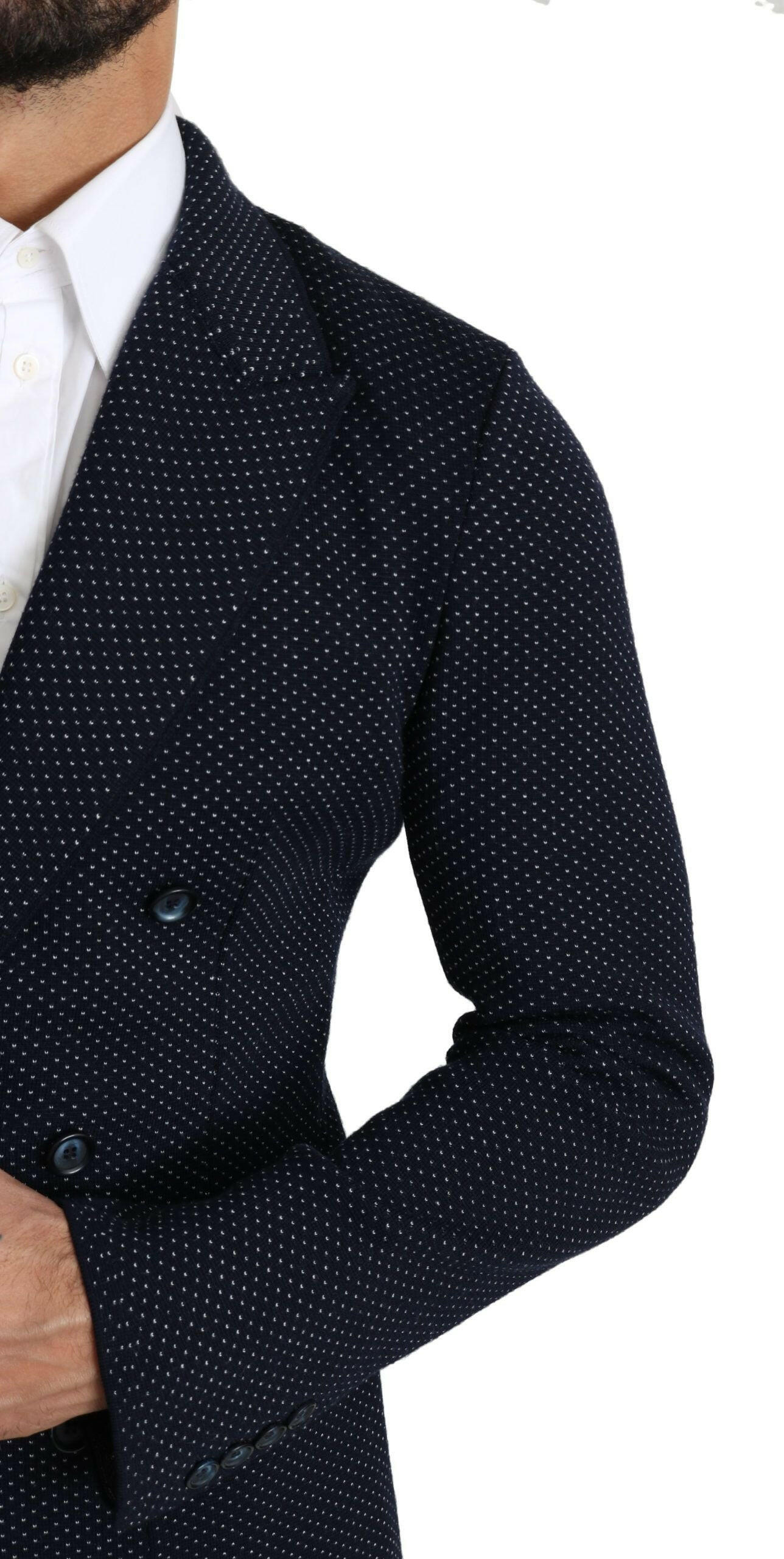 Dolce & Gabbana Dark Blue Dotted Double Breasted Coat Blazer -   -  Dolce & Gabbana.