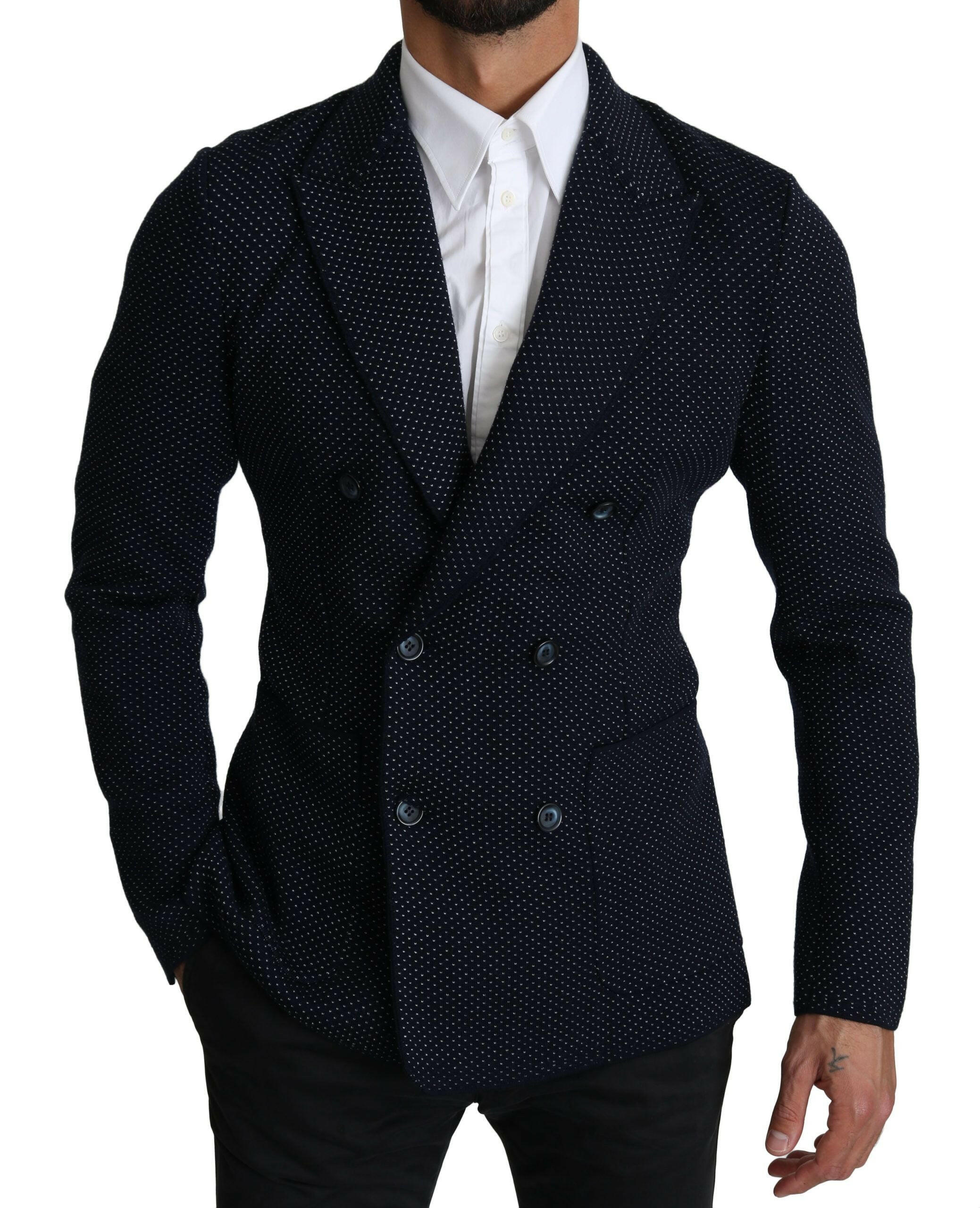 Dolce & Gabbana Dark Blue Dotted Double Breasted Coat Blazer -   -  Dolce & Gabbana.