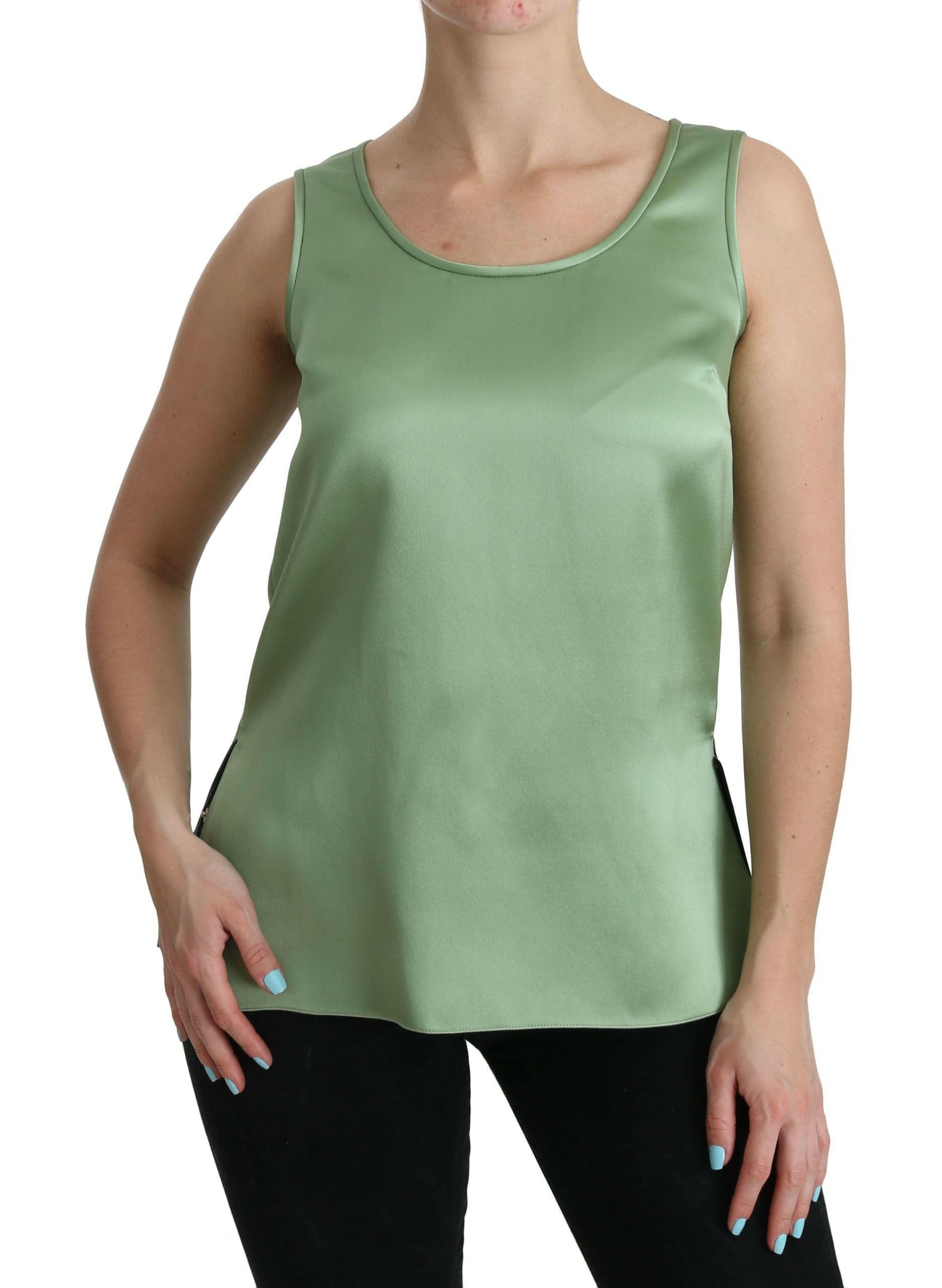 Dolce & Gabbana Green Sleeveless 100% Silk Top Tank Blouse -   -  Dolce & Gabbana.