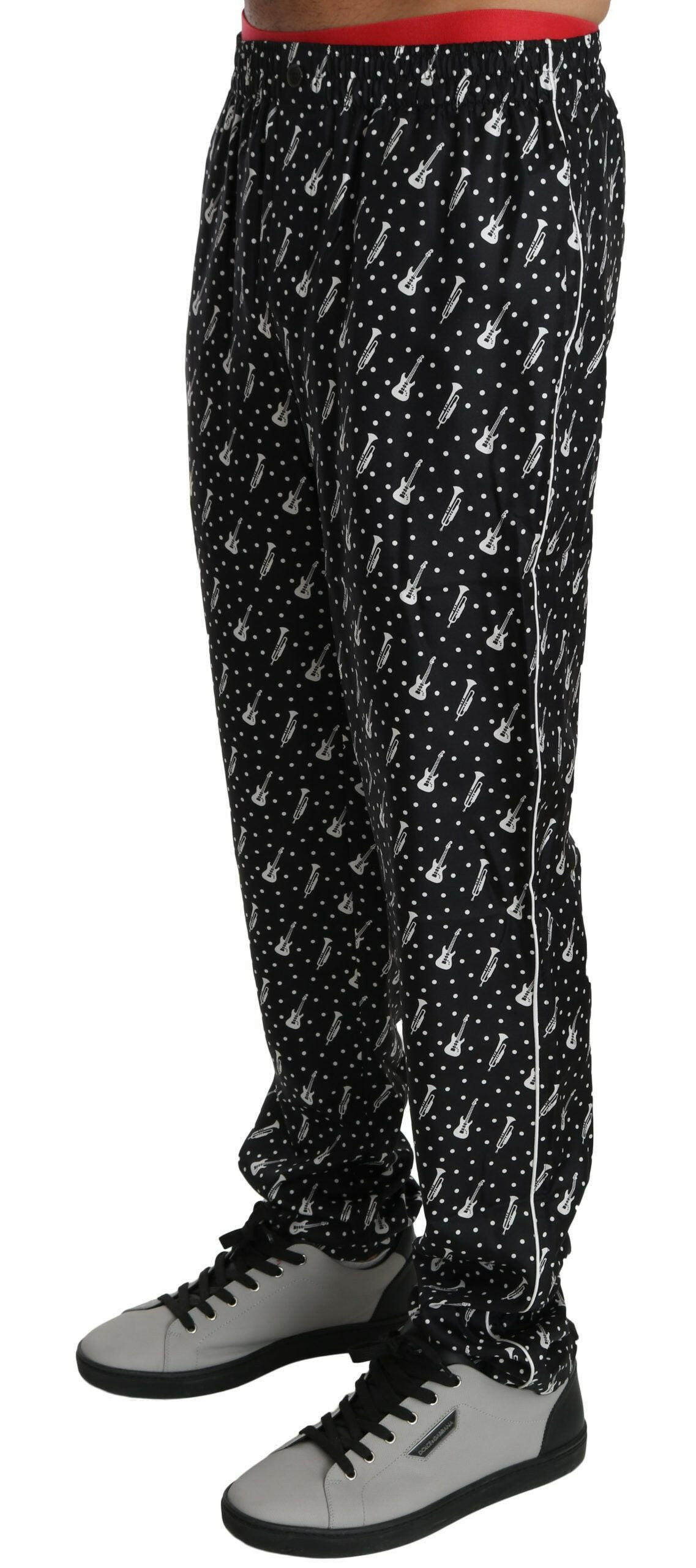 Dolce & Gabbana Silk Black Musical Instrument Trouser Pants -   -  Dolce & Gabbana.