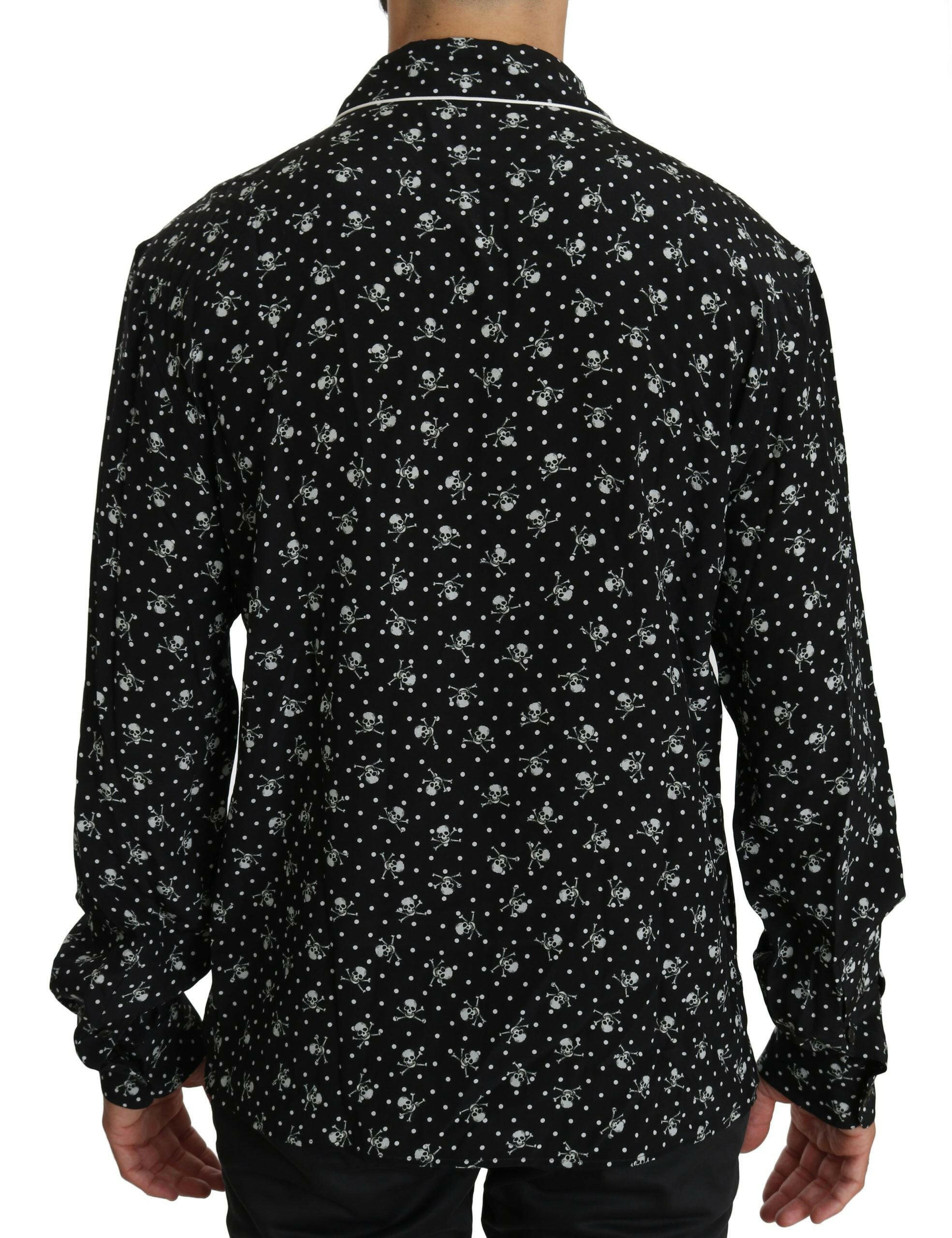 Dolce & Gabbana Black Skull Print Silk Sleepwear Shirt -   -  Dolce & Gabbana.