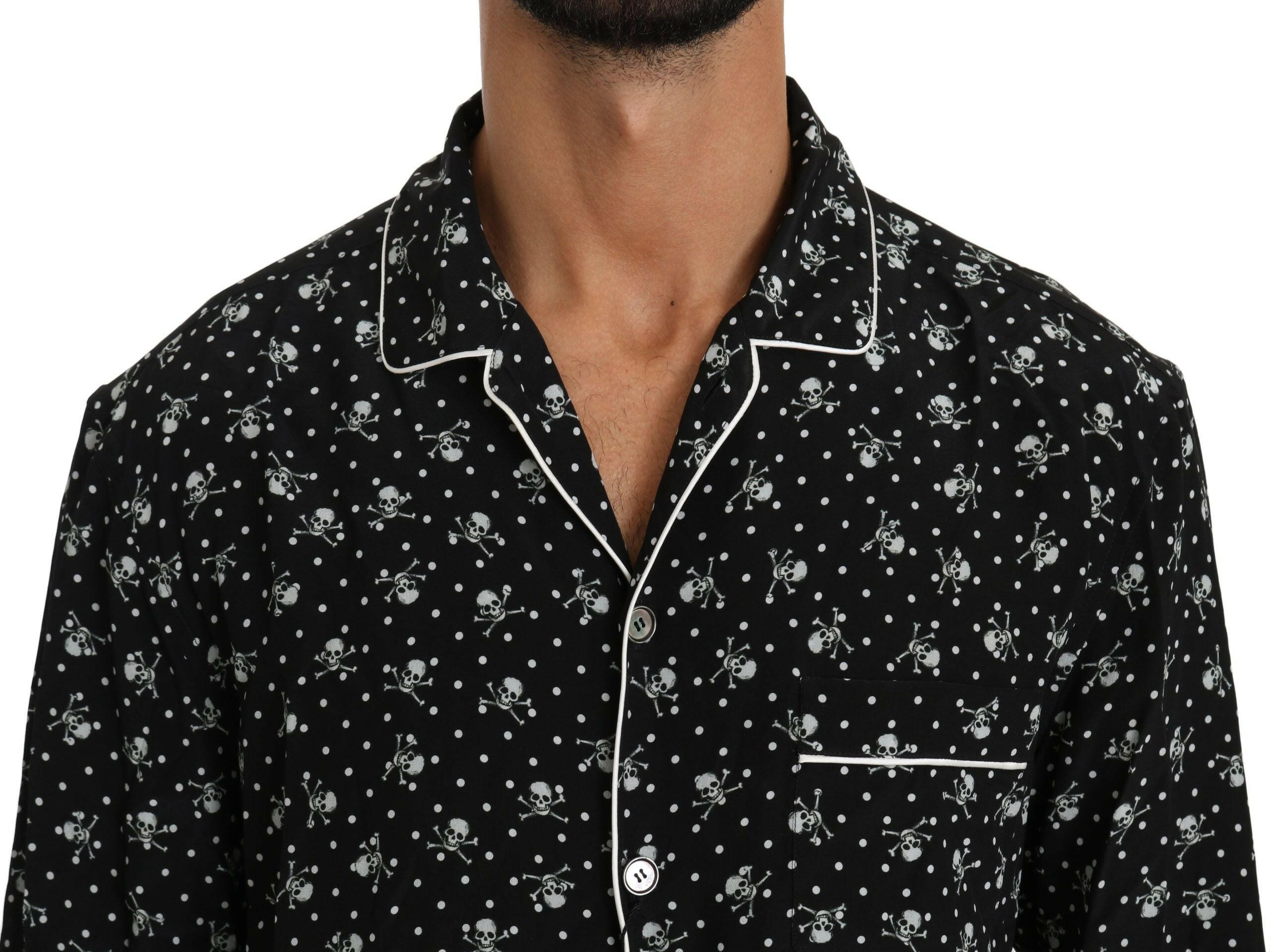 Dolce & Gabbana Black Skull Print Silk Sleepwear Shirt -   -  Dolce & Gabbana.