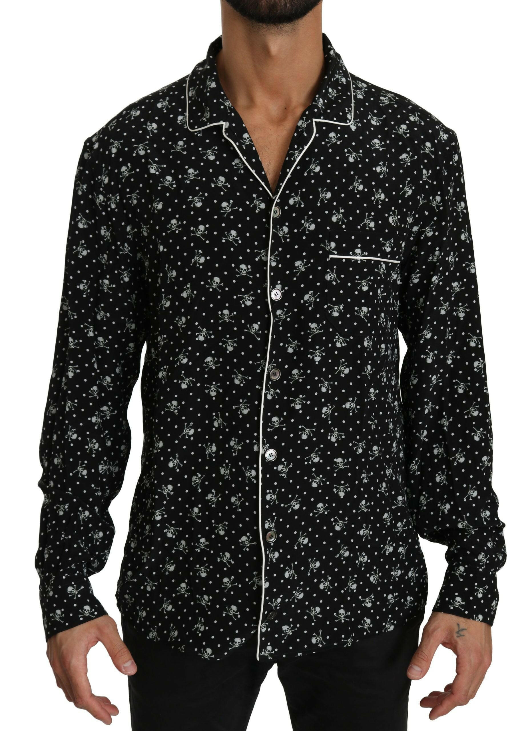 Dolce & Gabbana Black Skull Print Silk Sleepwear Shirt -   -  Dolce & Gabbana.