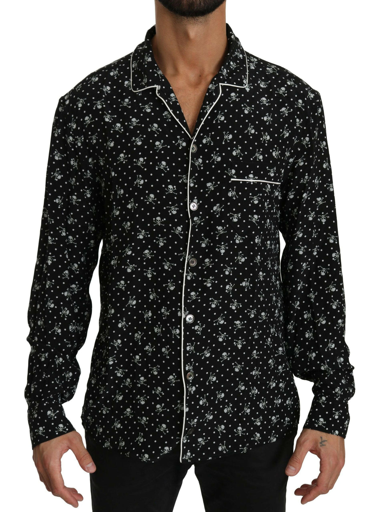 Dolce & Gabbana Black Skull Print Silk Sleepwear Shirt -   -  Dolce & Gabbana.