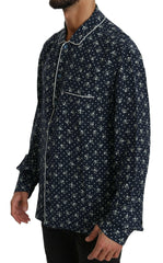 Dolce & Gabbana Blue Skull Print Silk Top Sleepwear Shirt -   -  Dolce & Gabbana.