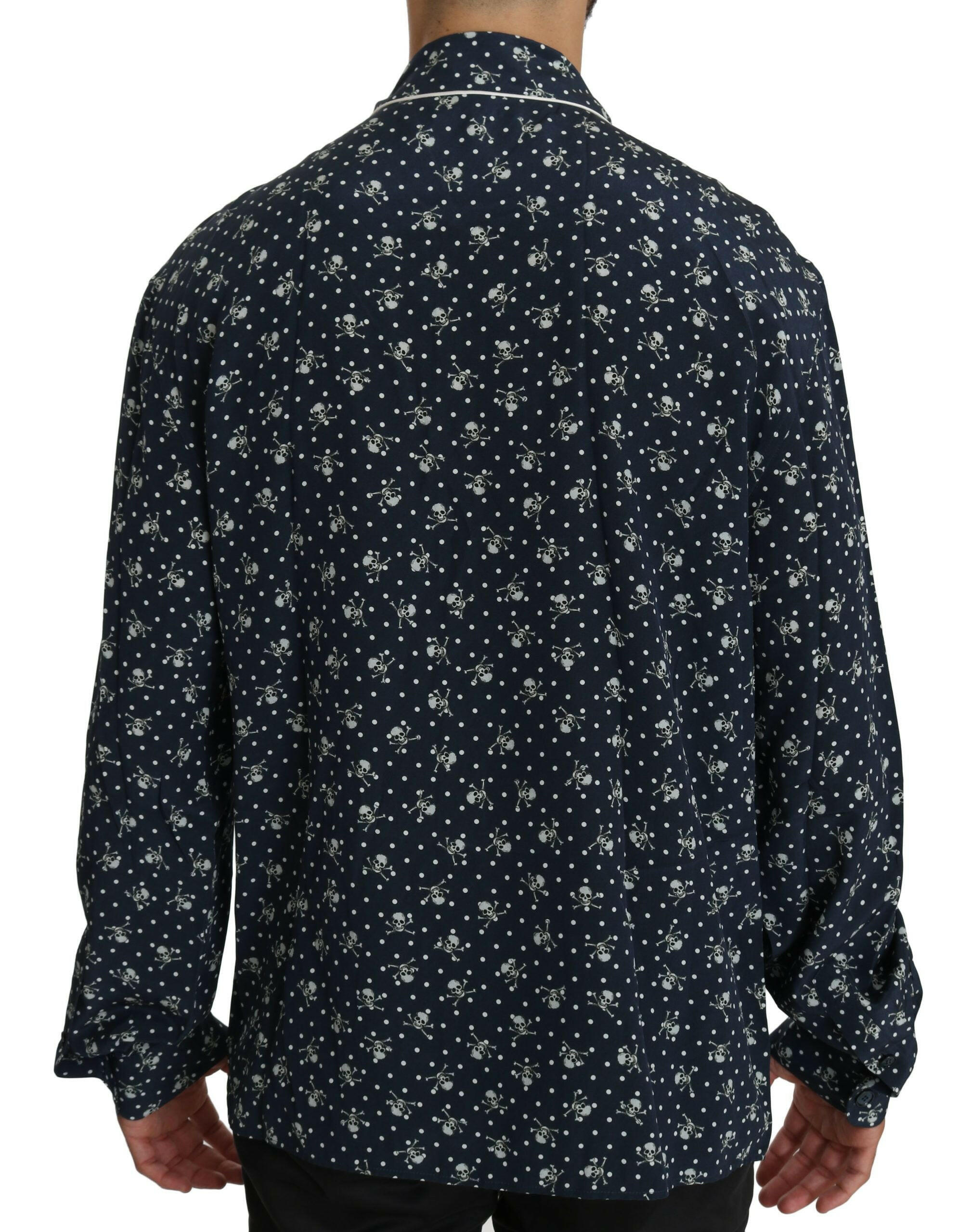 Dolce & Gabbana Blue Skull Print Silk Top Sleepwear Shirt -   -  Dolce & Gabbana.