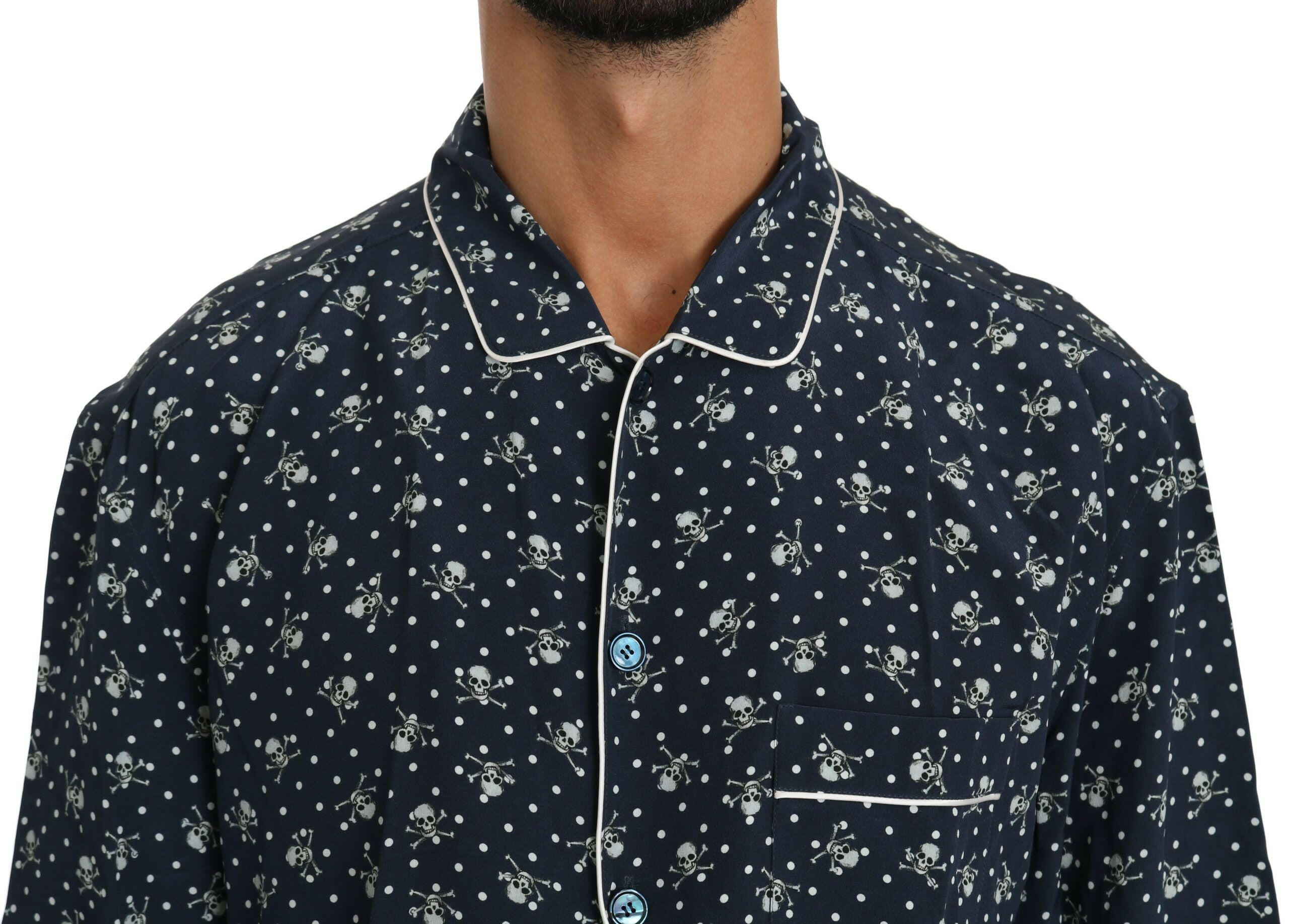 Dolce & Gabbana Blue Skull Print Silk Top Sleepwear Shirt -   -  Dolce & Gabbana.