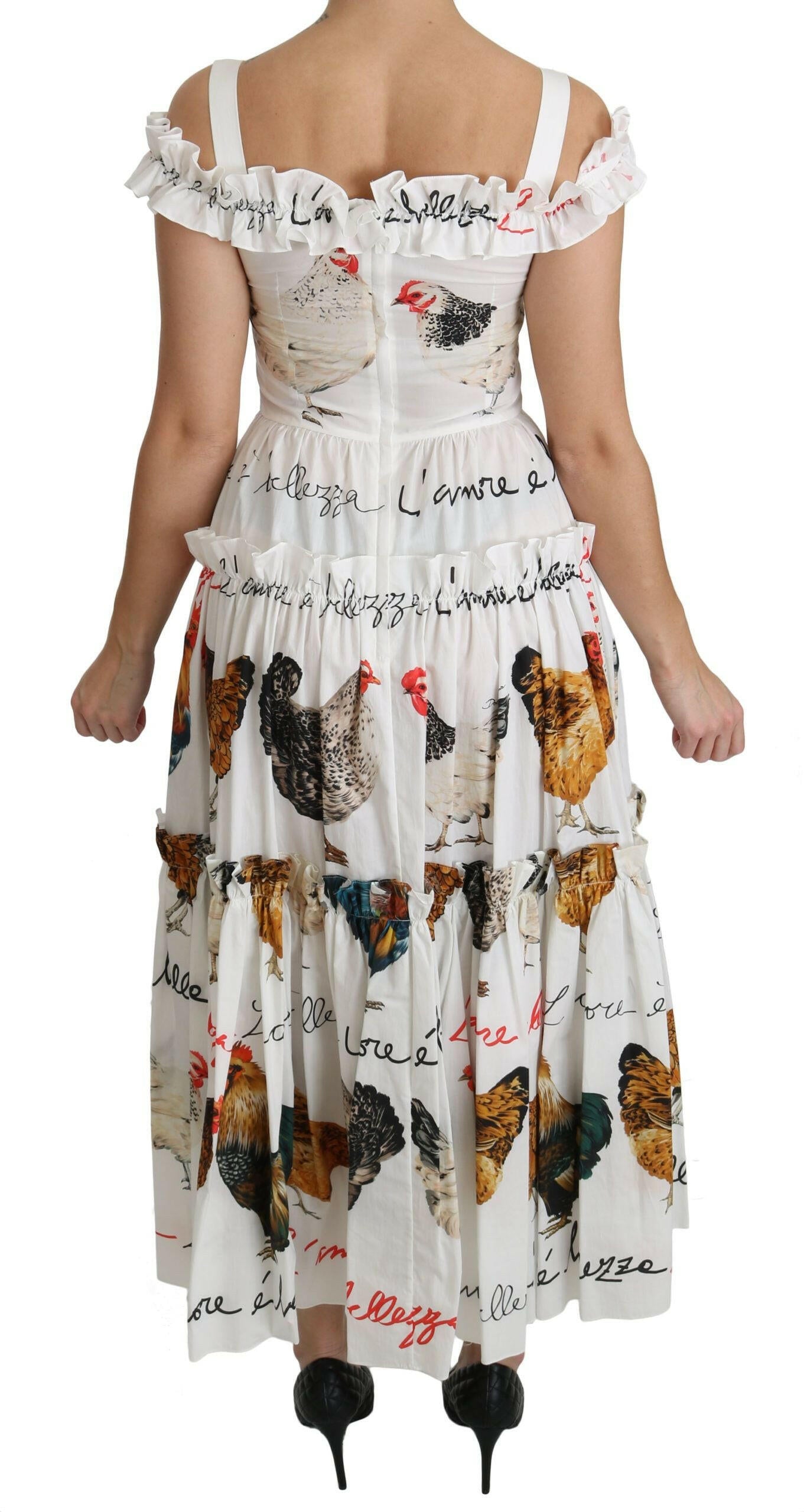 Dolce & Gabbana White Rooster Sheath Midi Cotton Dress -   -  Dolce & Gabbana.