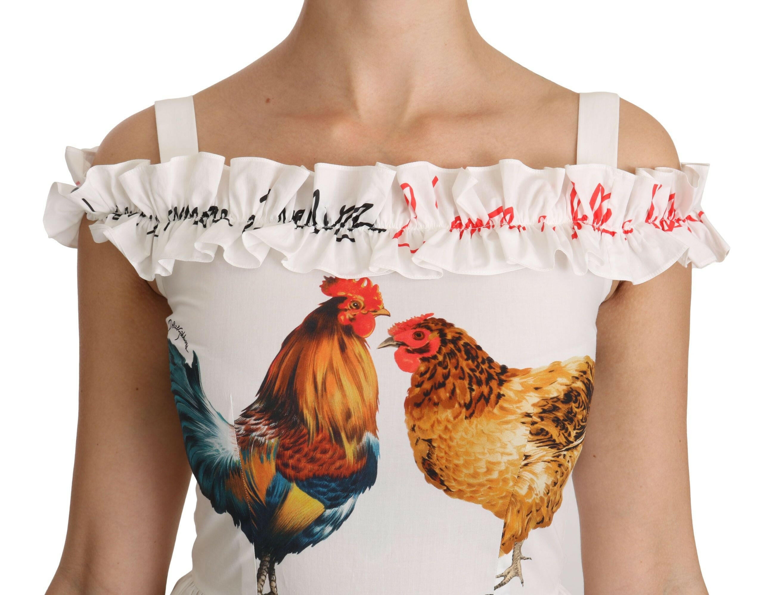Dolce & Gabbana White Rooster Sheath Midi Cotton Dress -   -  Dolce & Gabbana.