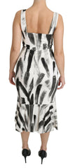 Dolce & Gabbana White Black Printed Sheath Midi Viscose Dress -   -  Dolce & Gabbana.