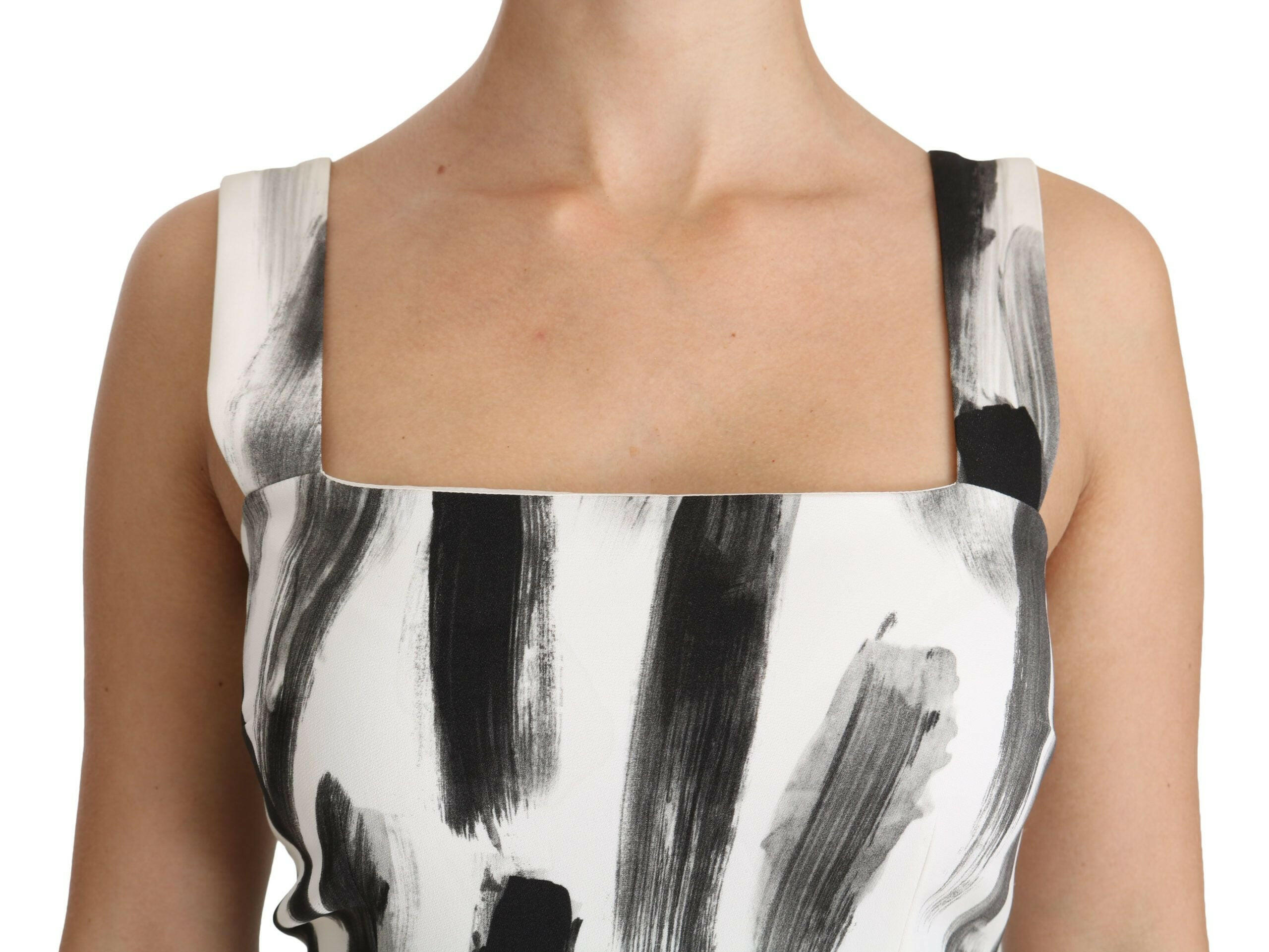Dolce & Gabbana White Black Printed Sheath Midi Viscose Dress -   -  Dolce & Gabbana.