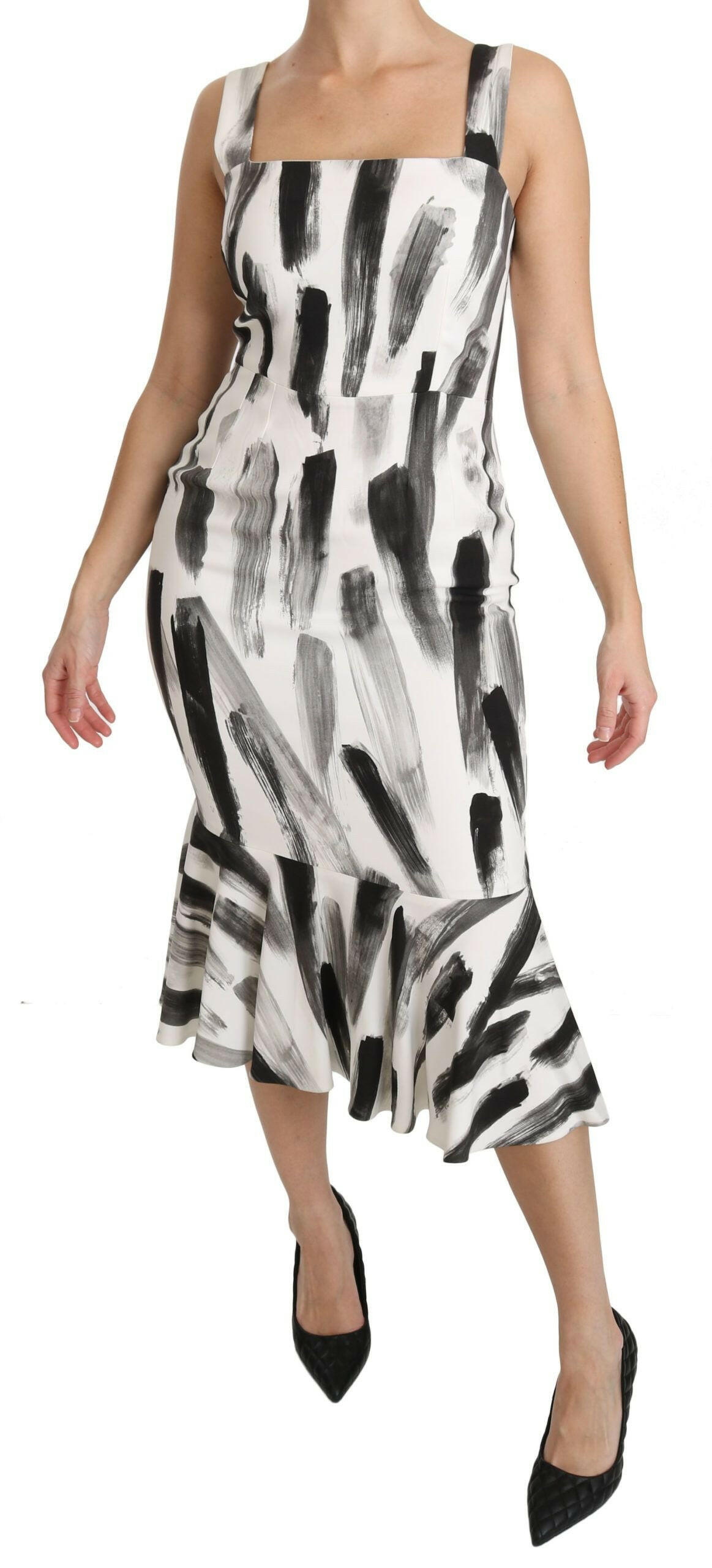 Dolce & Gabbana White Black Printed Sheath Midi Viscose Dress -   -  Dolce & Gabbana.