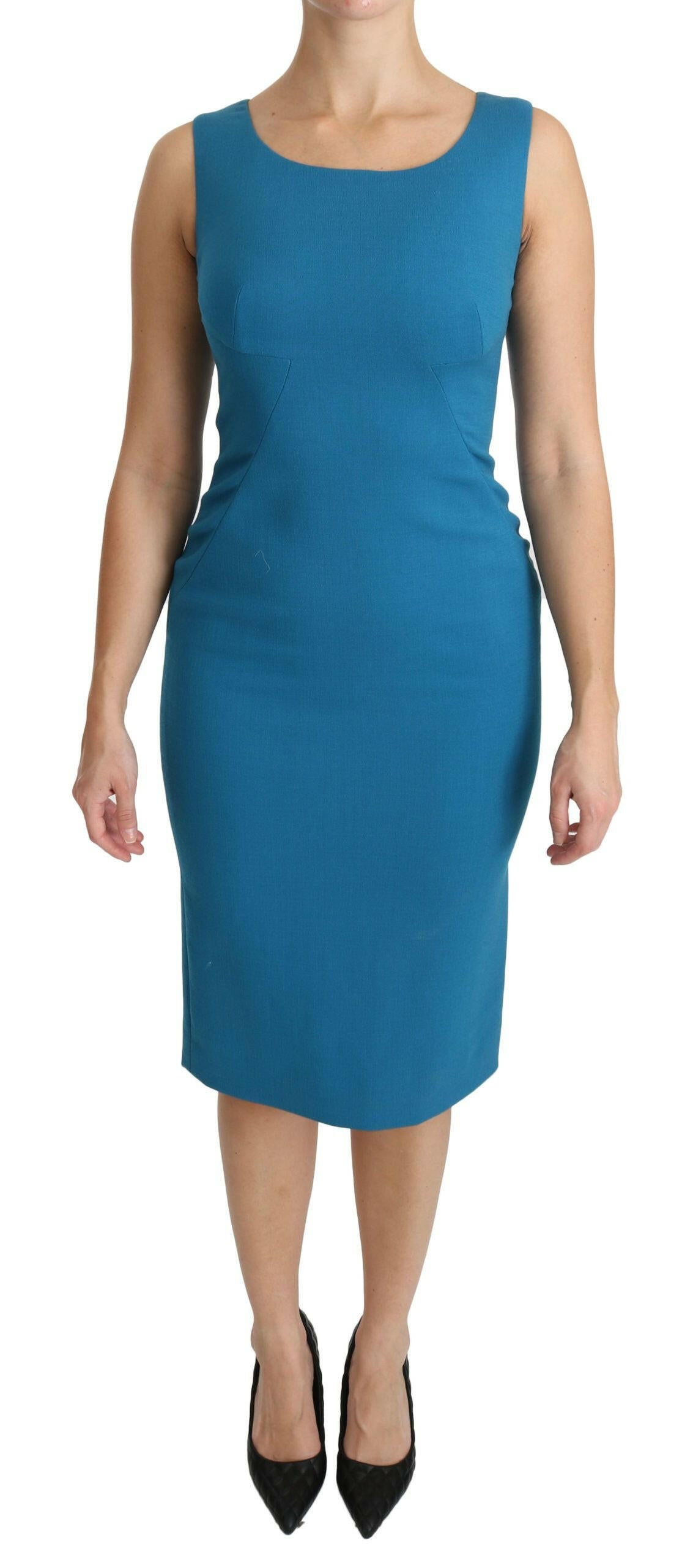 Dolce & Gabbana Blue Bodycon Sheath Knee Length Wool Dress -   -  Dolce & Gabbana.