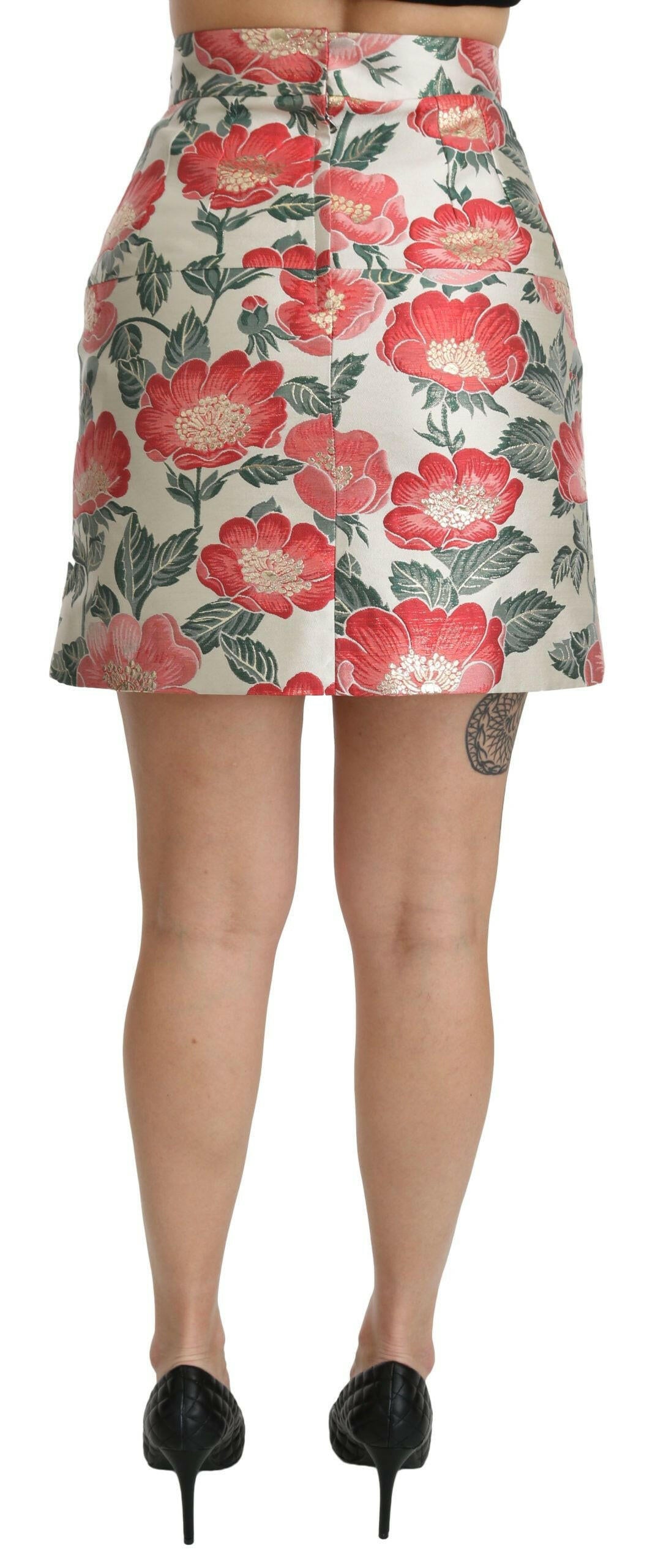 Dolce & Gabbana White Green Red Floral High Waist Mini Skirt -   -  Dolce & Gabbana.
