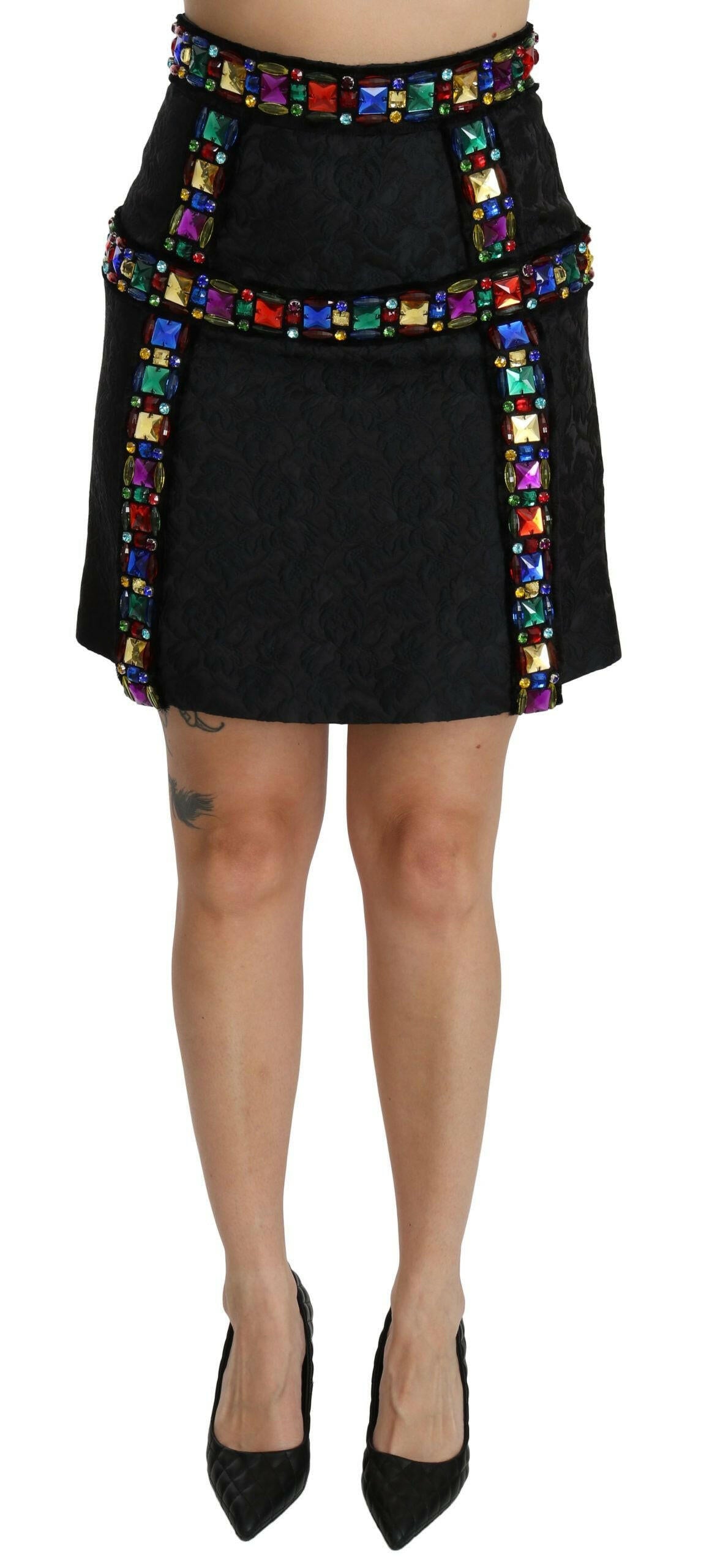 Dolce & Gabbana Black Crystal Embellished High Waist Skirt -   -  Dolce & Gabbana.