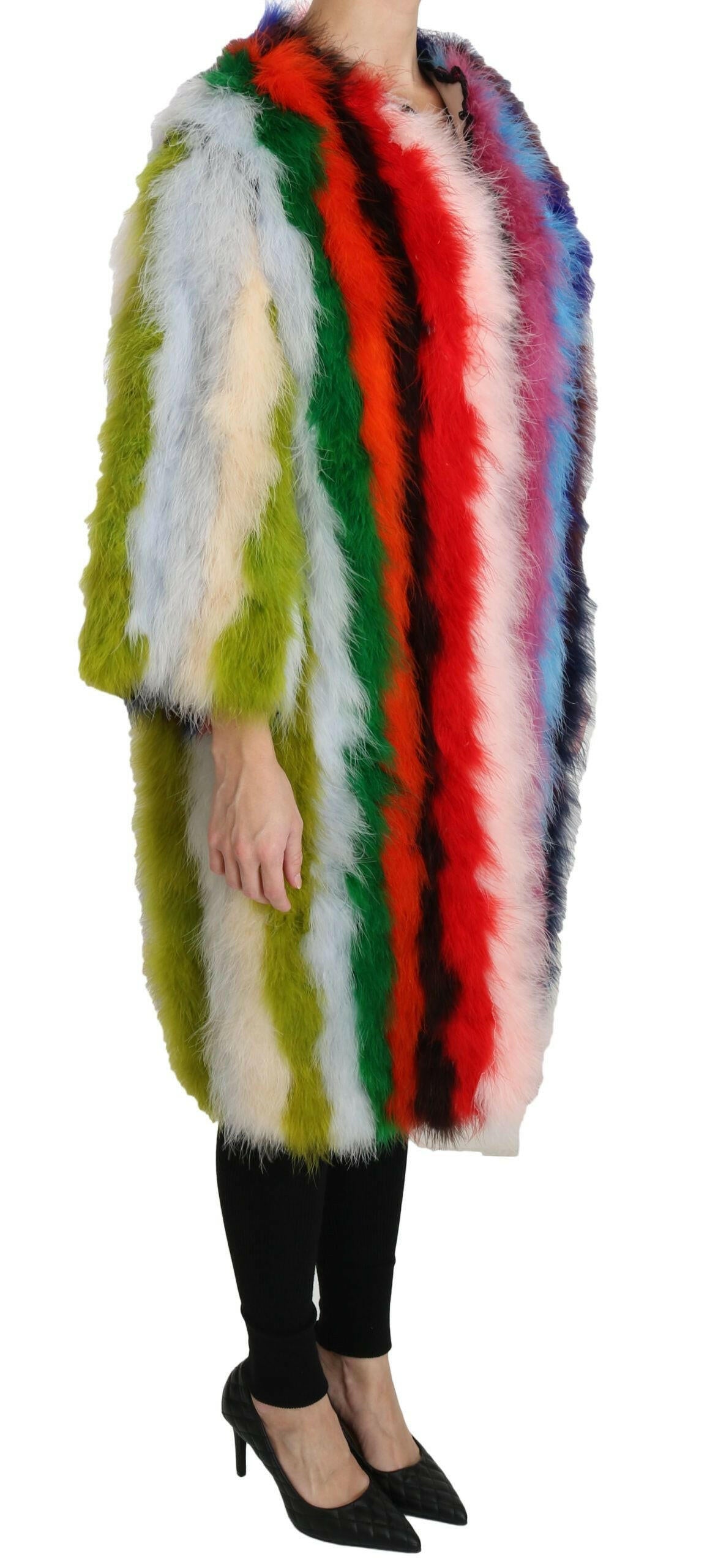 Dolce & Gabbana Multicolor Turkey Feather Cape Fur Coat -   -  Dolce & Gabbana.