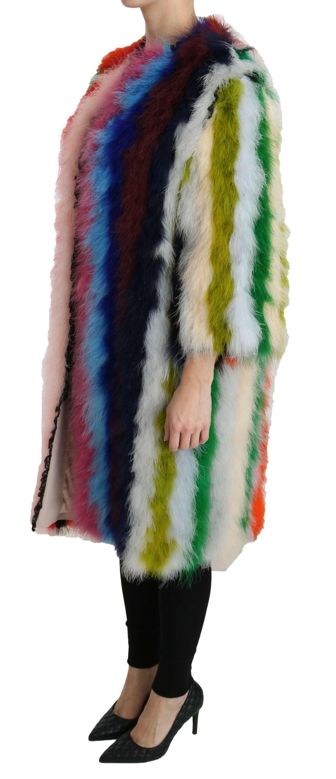 Dolce & Gabbana Multicolor Turkey Feather Cape Fur Coat -   -  Dolce & Gabbana.