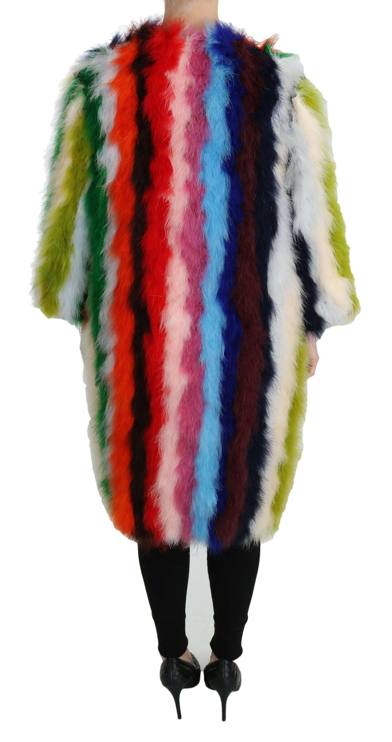 Dolce & Gabbana Multicolor Turkey Feather Cape Fur Coat -   -  Dolce & Gabbana.