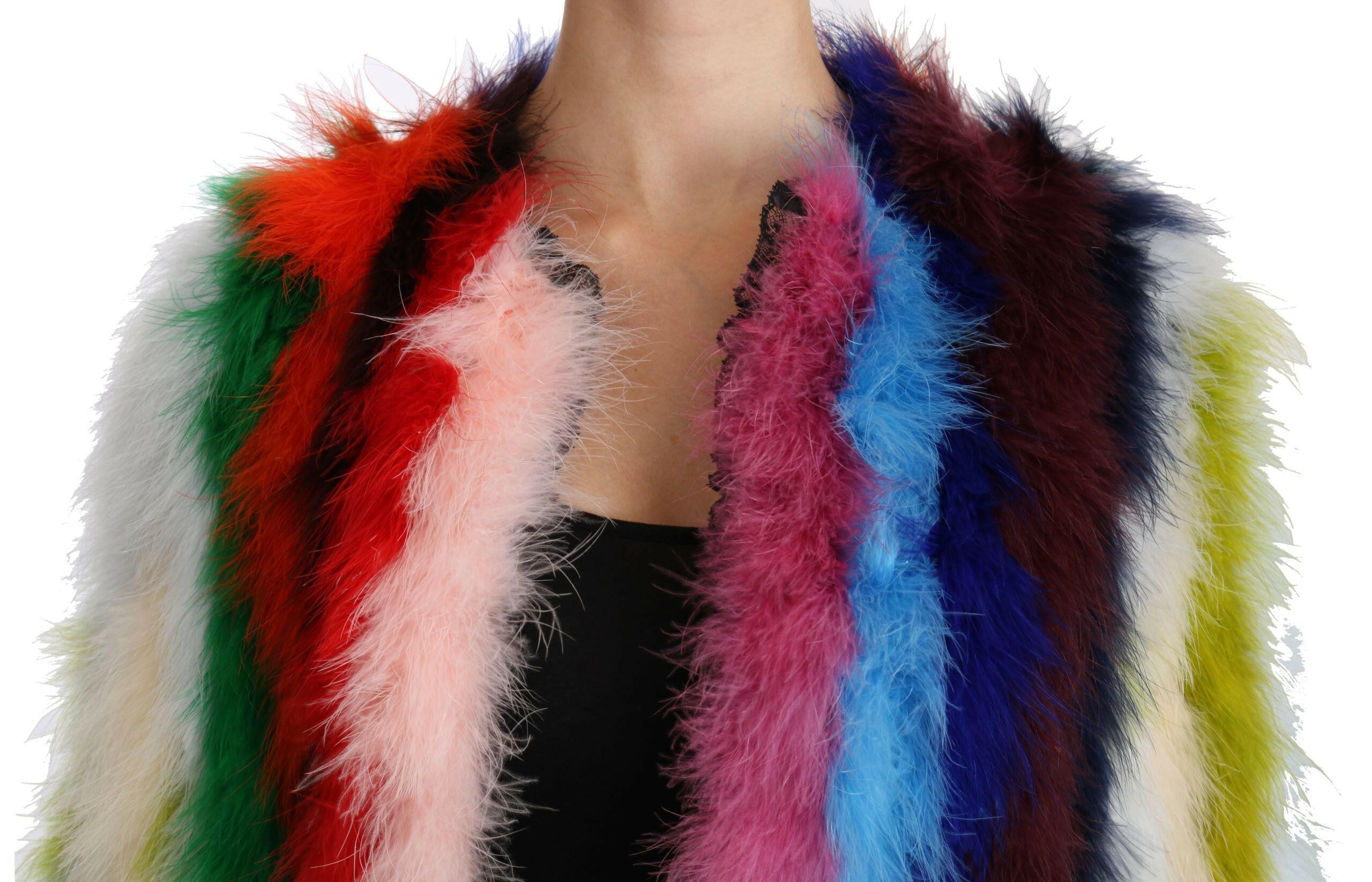 Dolce & Gabbana Multicolor Turkey Feather Cape Fur Coat -   -  Dolce & Gabbana.