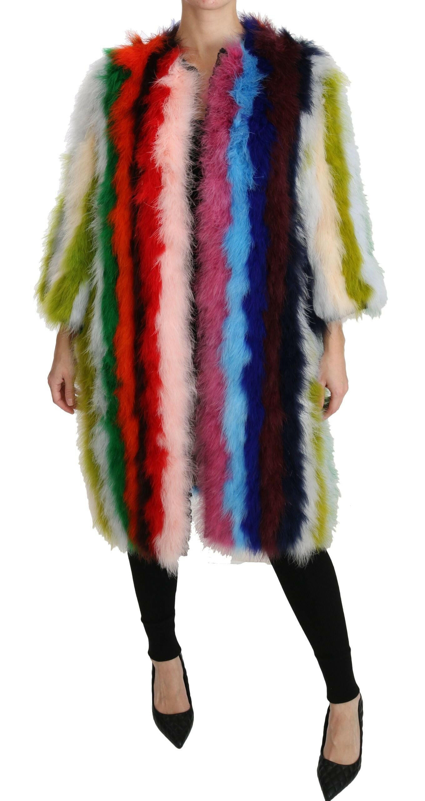 Dolce & Gabbana Multicolor Turkey Feather Cape Fur Coat -   -  Dolce & Gabbana.