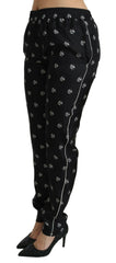 Dolce & Gabbana Black Printed Mid Waist Skinny Silk Pants -   -  Dolce & Gabbana.