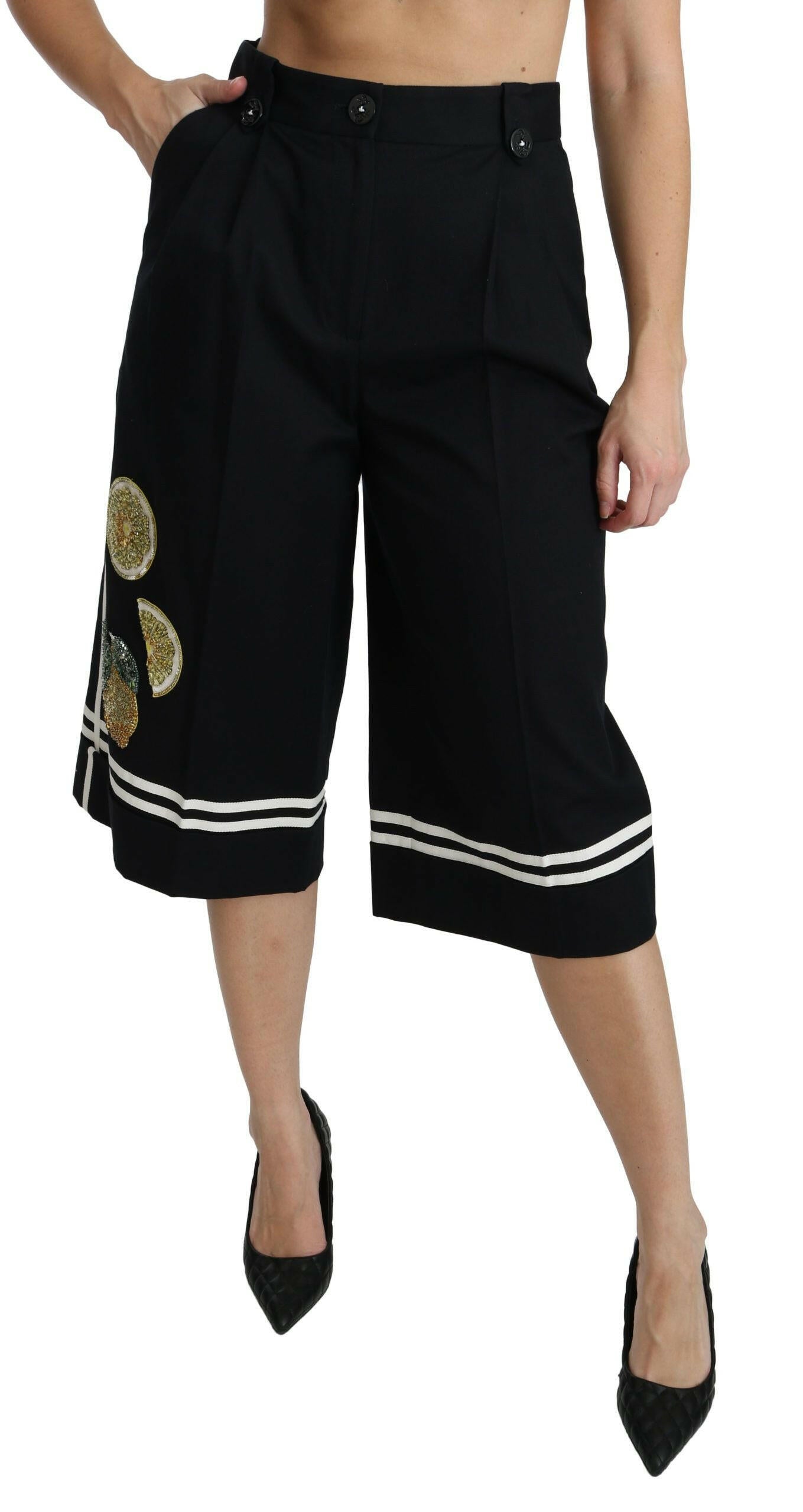 Dolce & Gabbana Black Lemon Embellished Palazzo Cropped Pants -   -  Dolce & Gabbana.