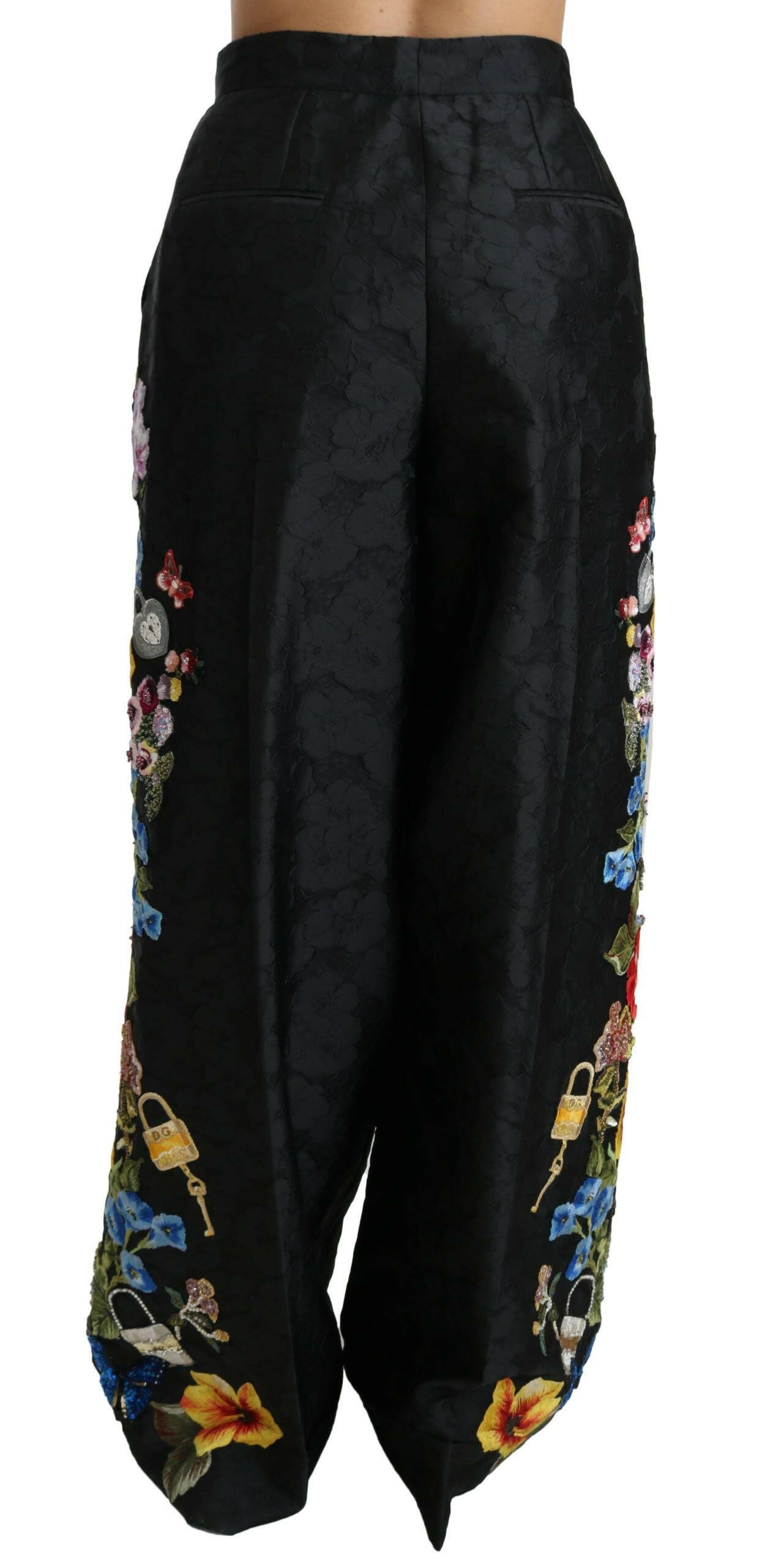 Dolce & Gabbana Black Brocade Floral Sequined Beaded Pants -   -  Dolce & Gabbana.