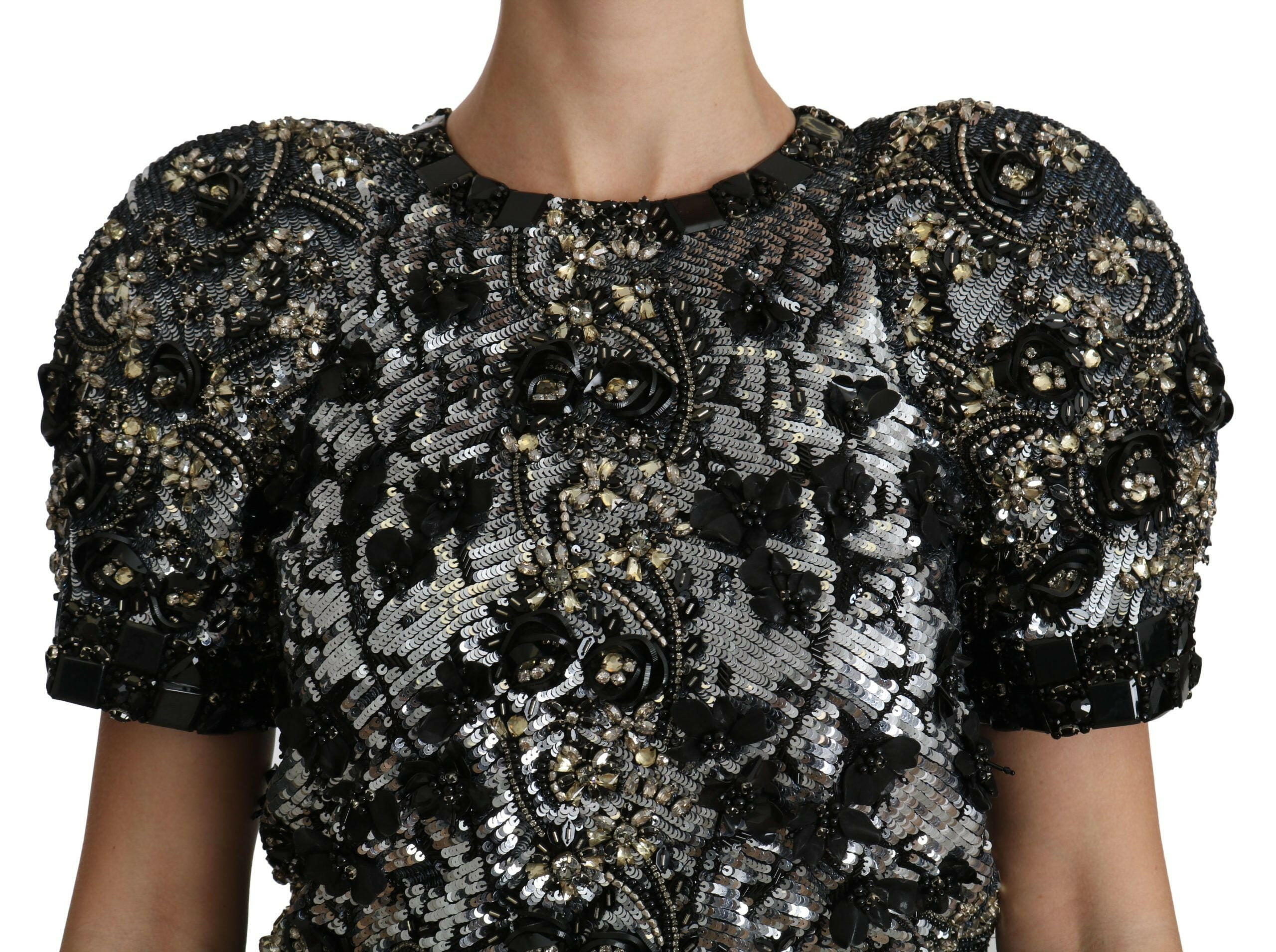 Dolce & Gabbana Black Sequined Crystal Embellished Top Blouse -   -  Dolce & Gabbana.
