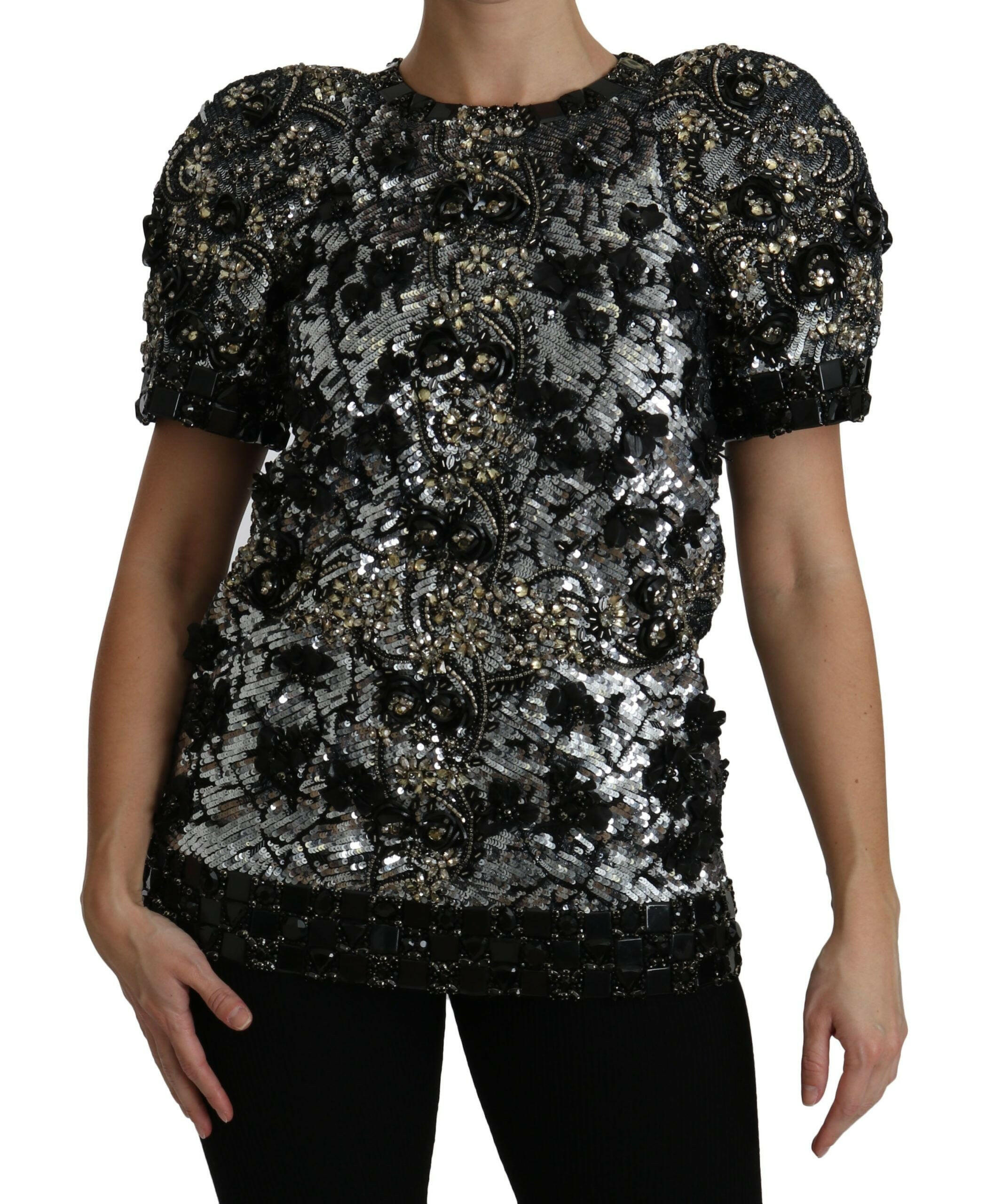 Dolce & Gabbana Black Sequined Crystal Embellished Top Blouse -   -  Dolce & Gabbana.