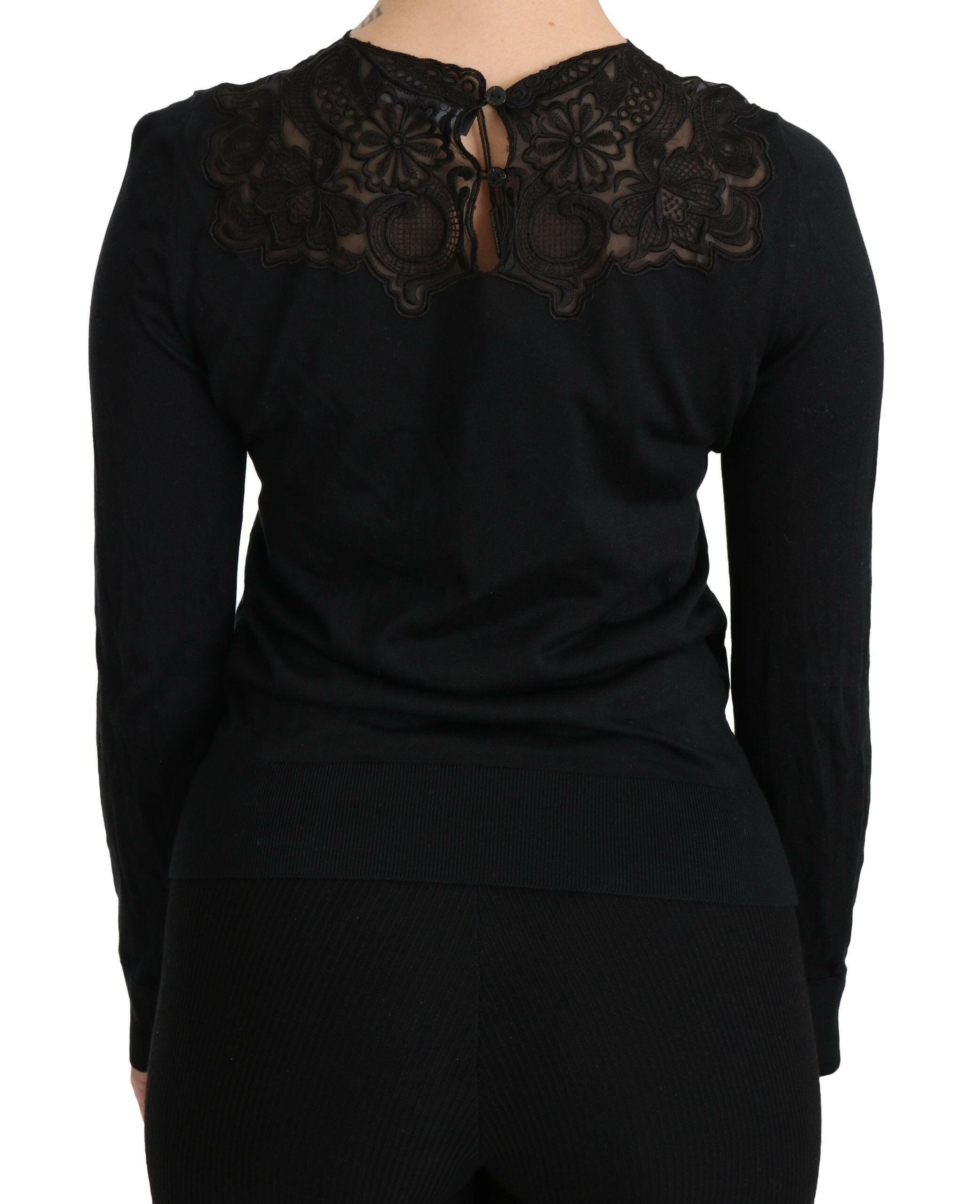 Dolce & Gabbana Black Silk Lace Crew Neck Long Sleeve Blouse -   -  Dolce & Gabbana.