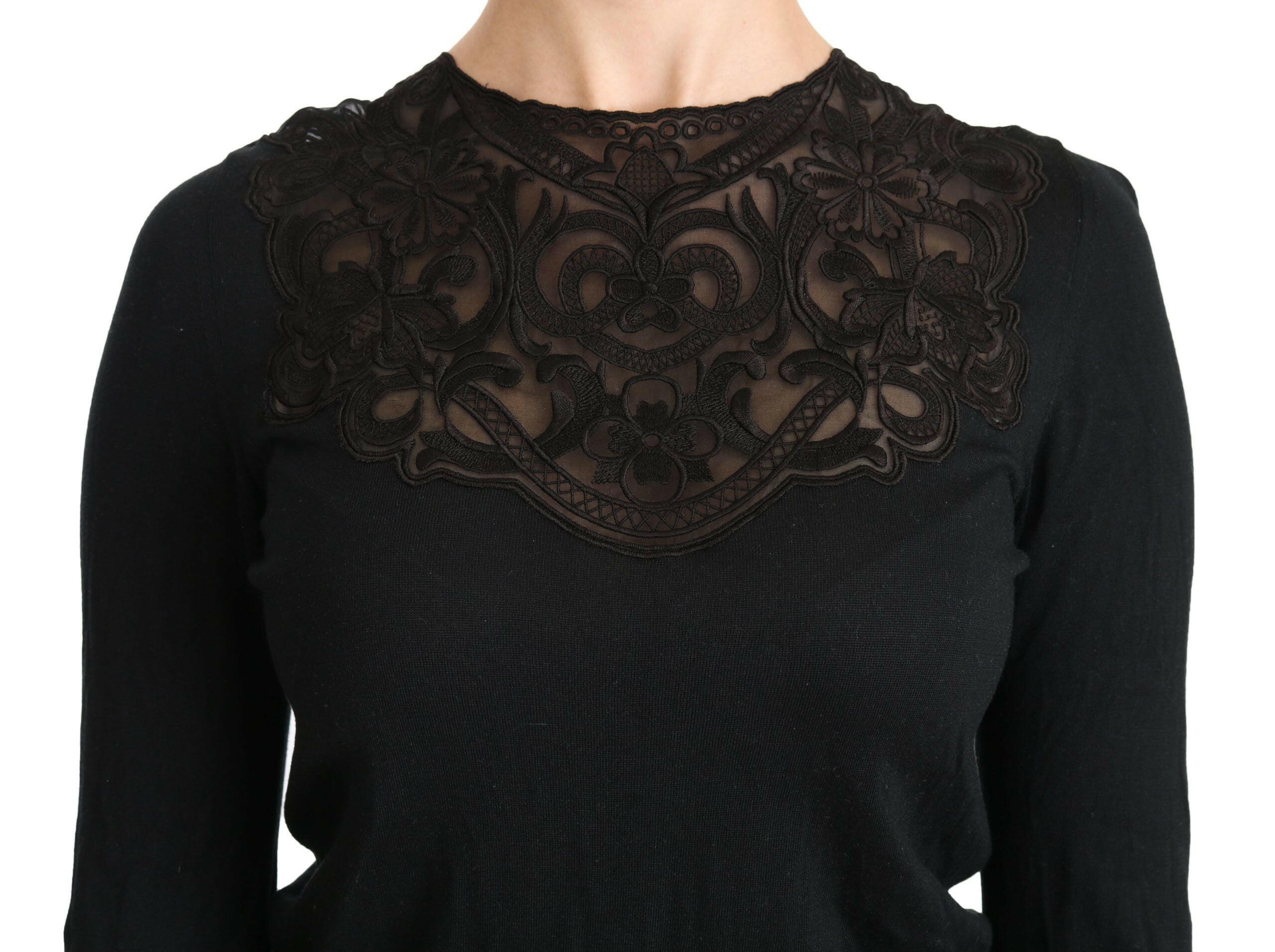 Dolce & Gabbana Black Silk Lace Crew Neck Long Sleeve Blouse -   -  Dolce & Gabbana.