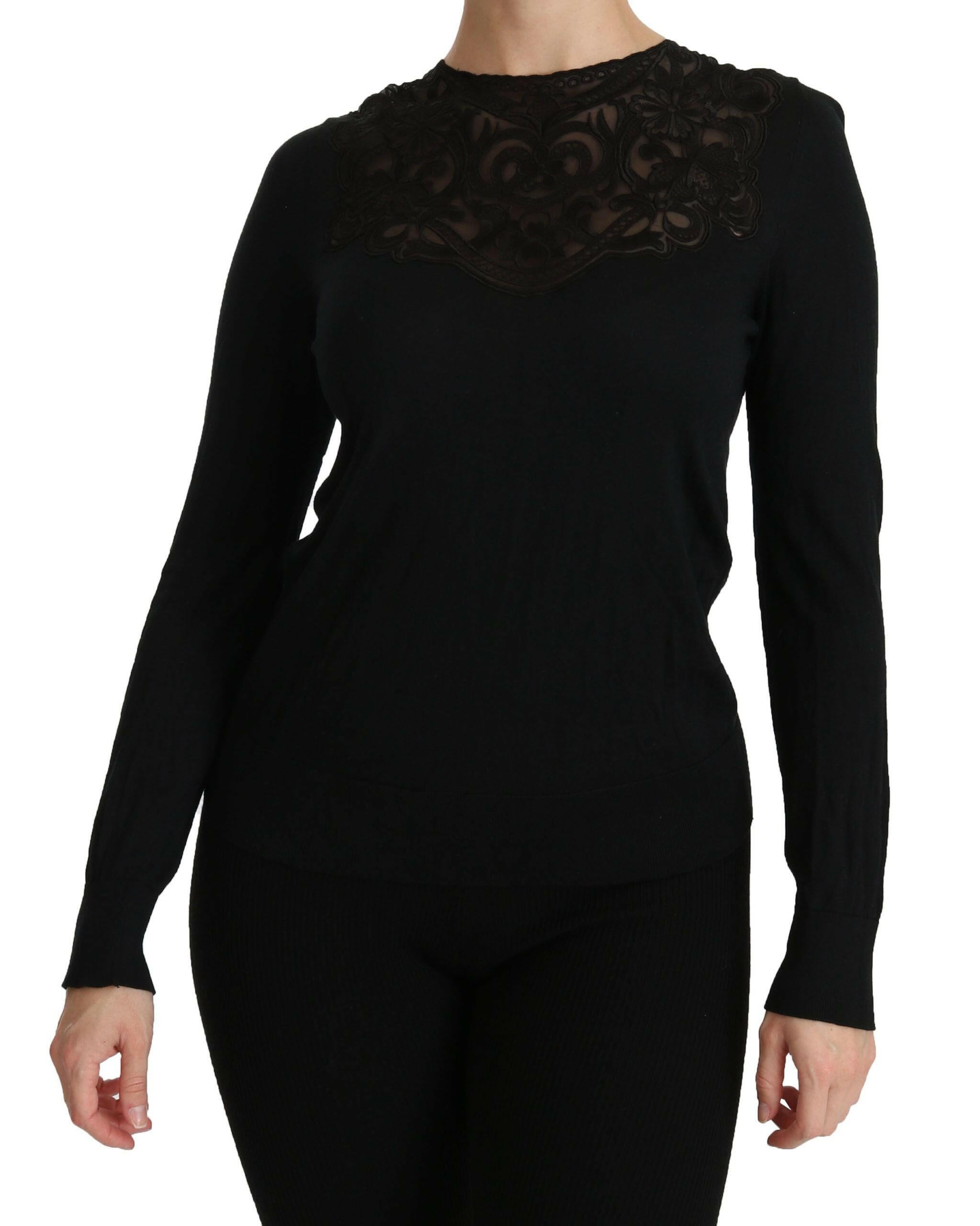 Dolce & Gabbana Black Silk Lace Crew Neck Long Sleeve Blouse -   -  Dolce & Gabbana.