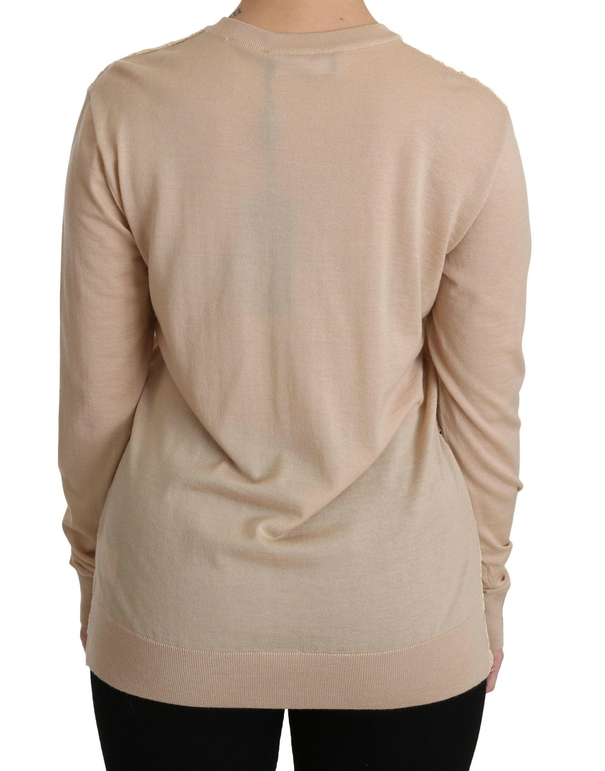 Dolce & Gabbana Beige Lace Long Sleeve Top Cashmere Blouse -   -  Dolce & Gabbana.