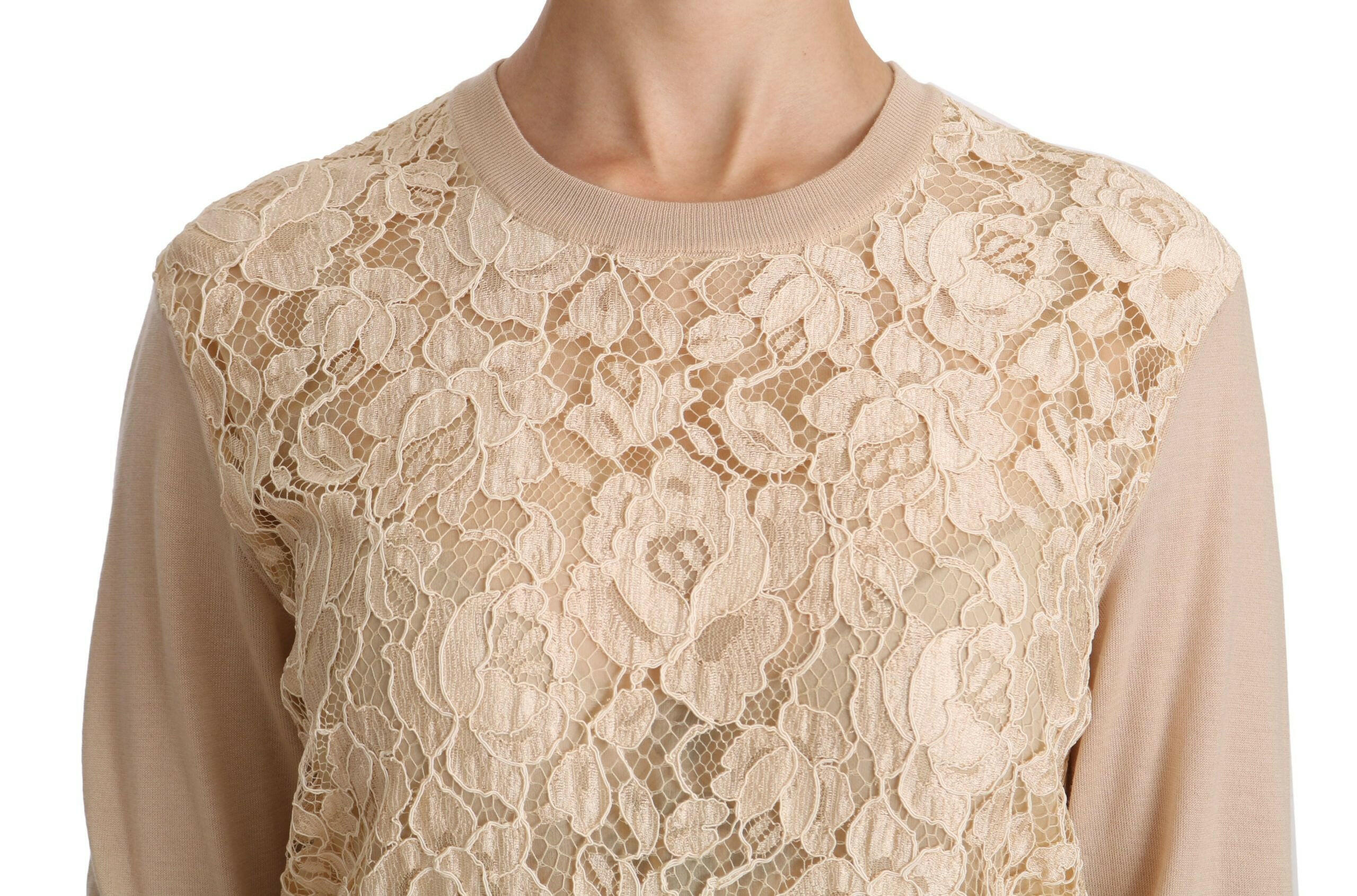 Dolce & Gabbana Beige Lace Long Sleeve Top Cashmere Blouse -   -  Dolce & Gabbana.