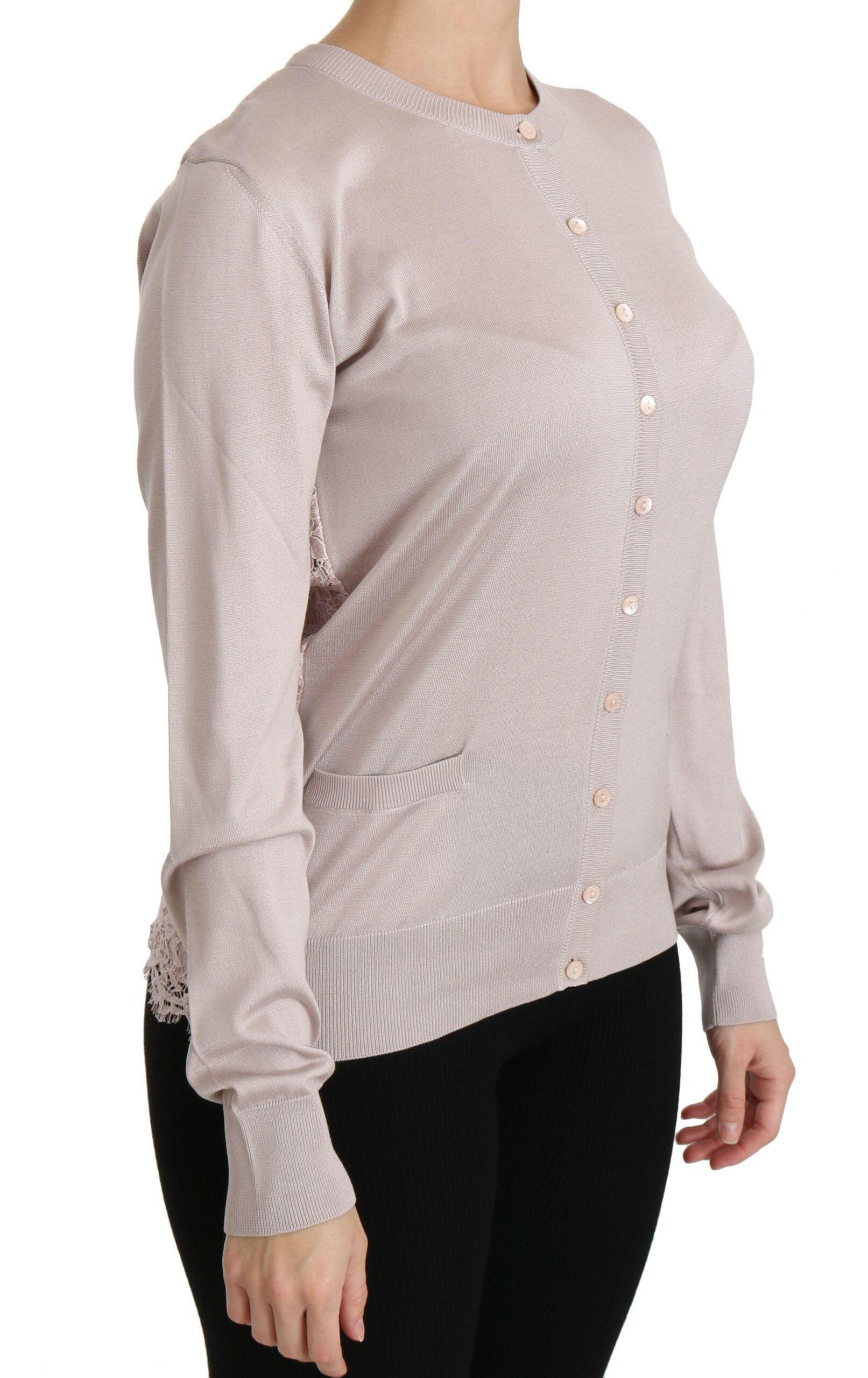 Dolce & Gabbana Silk Pink Long Sleeve Lace Top Sweater -   -  Dolce & Gabbana.
