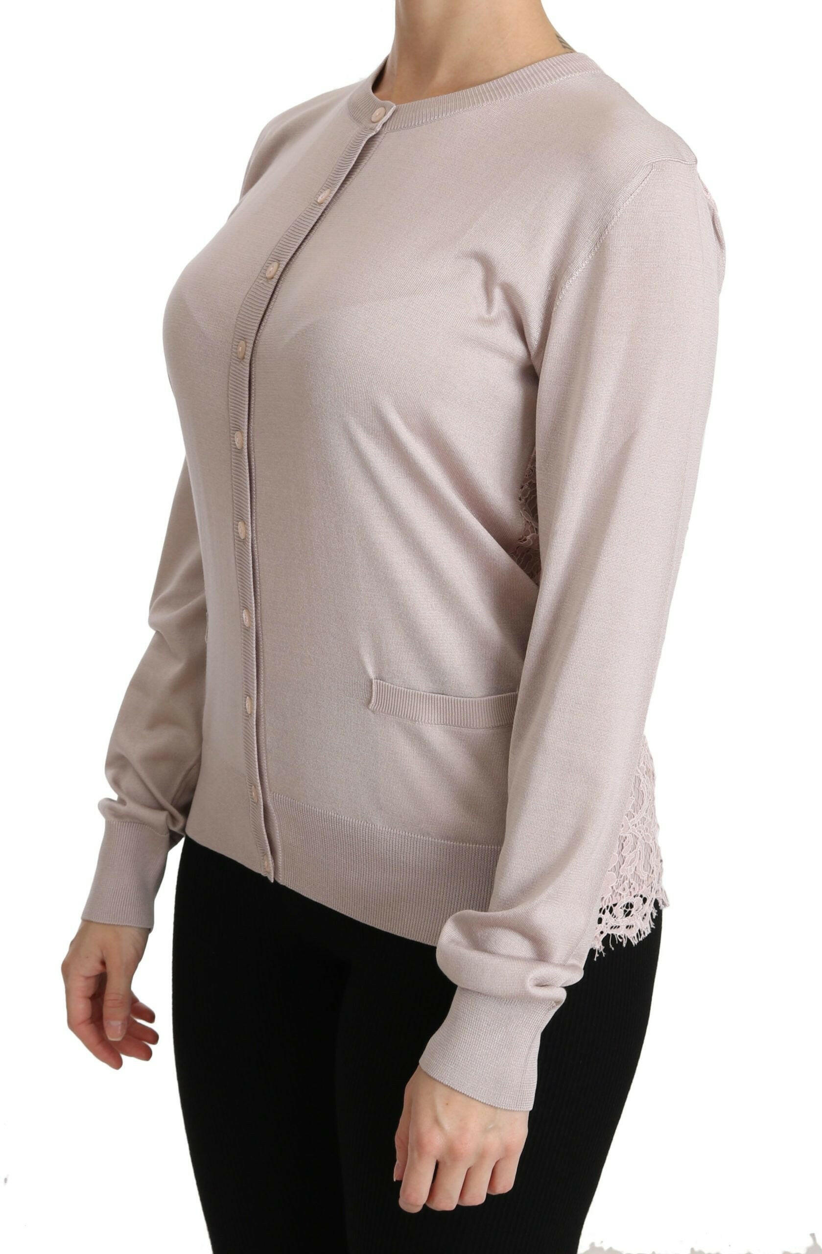 Dolce & Gabbana Silk Pink Long Sleeve Lace Top Sweater -   -  Dolce & Gabbana.