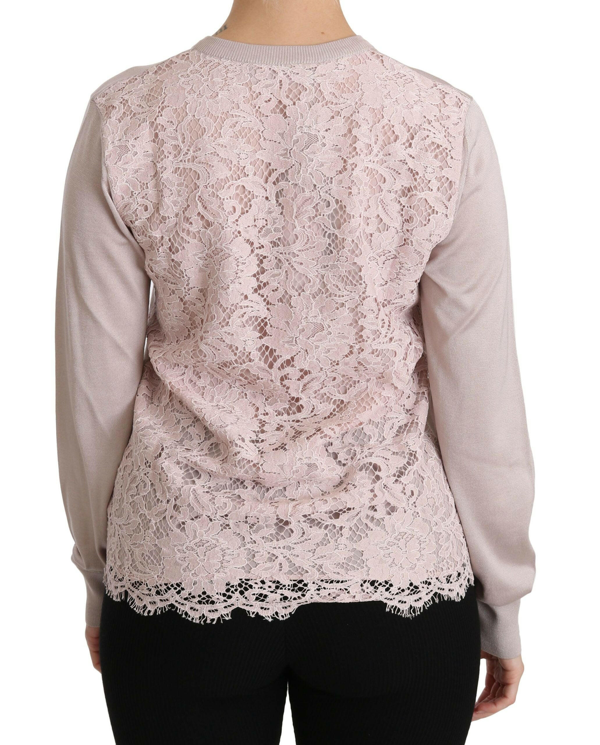 Dolce & Gabbana Silk Pink Long Sleeve Lace Top Sweater -   -  Dolce & Gabbana.