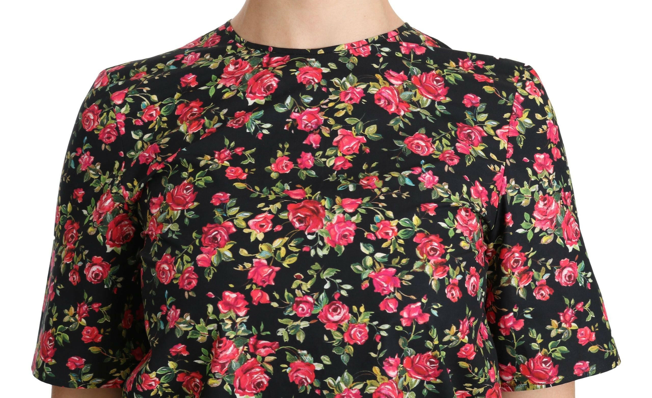 Dolce & Gabbana Black Floral Roses Short Sleeve Top Blouse -   -  Dolce & Gabbana.