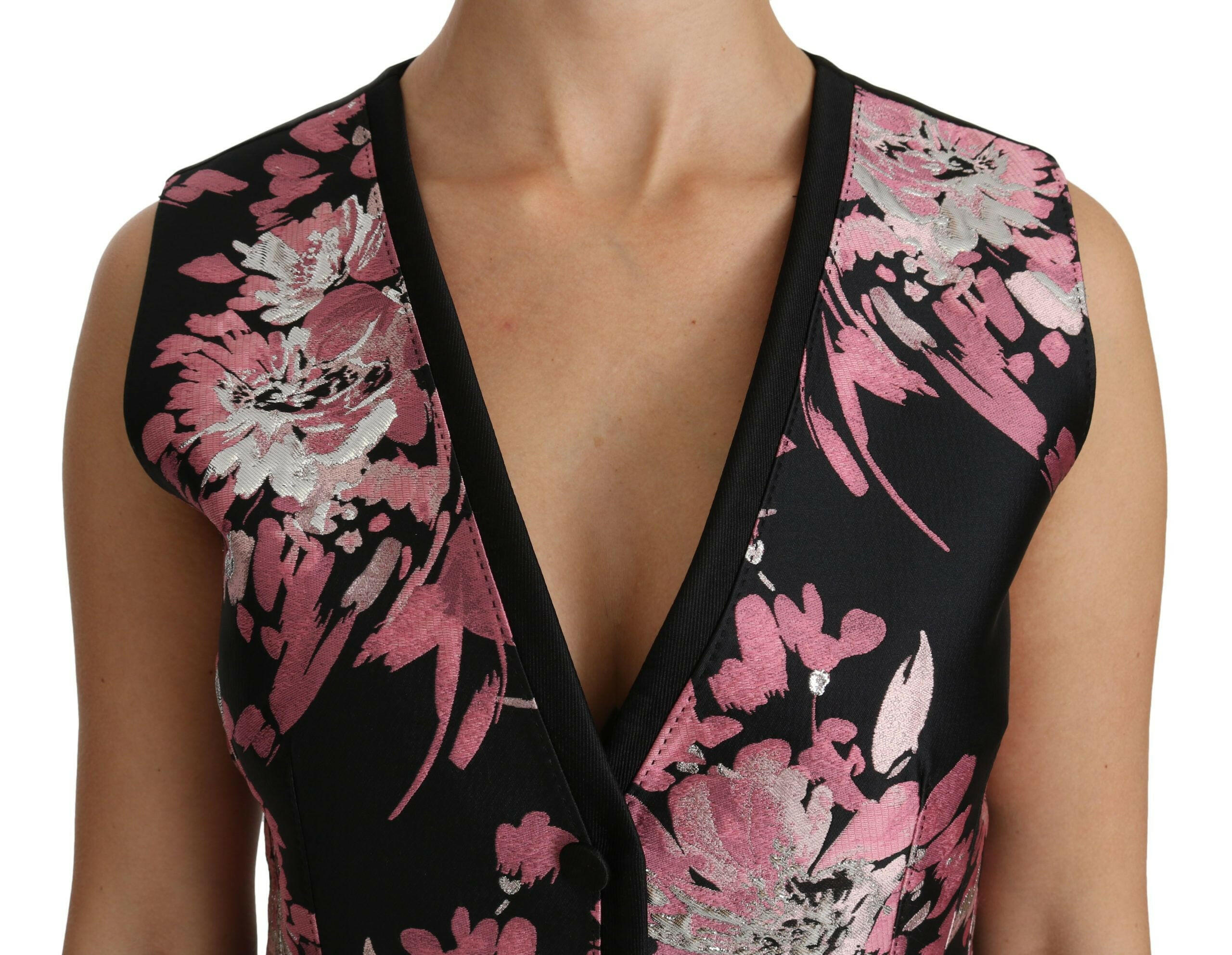 Dolce & Gabbana Black Pink Floral Waistcoat Vest Blouse Top -   -  Dolce & Gabbana.