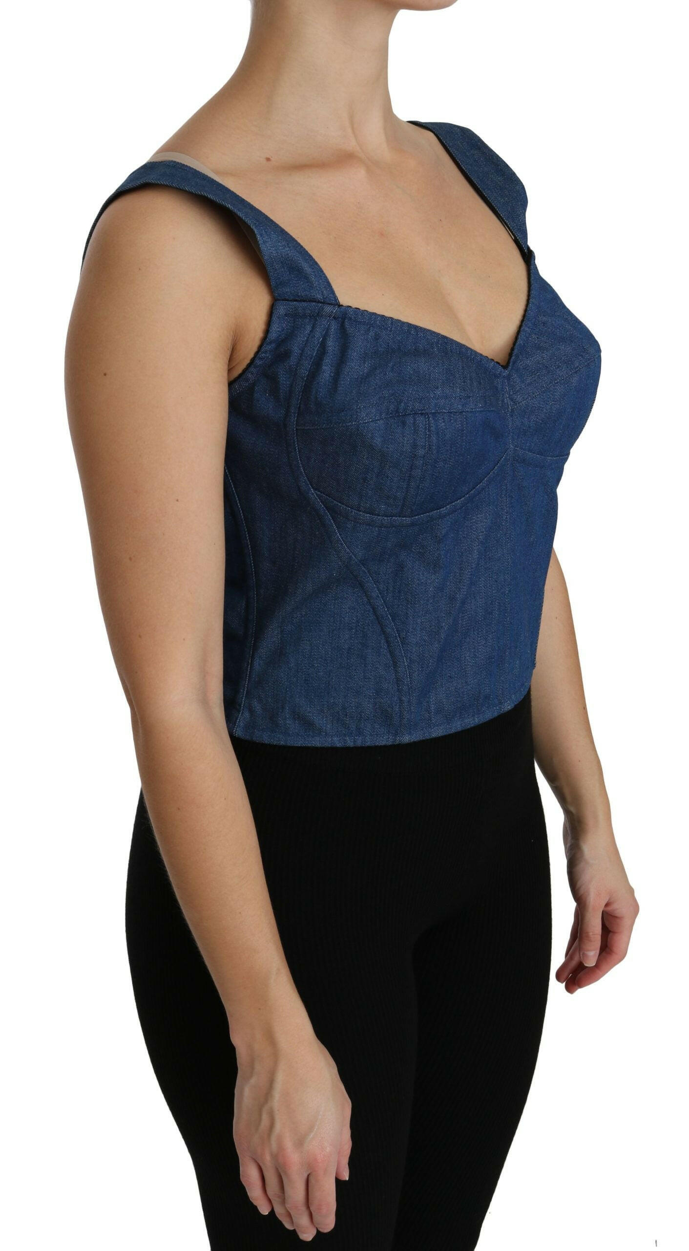 Dolce & Gabbana Blue Sleeveless Bustier Blouse Cotton Top -   -  Dolce & Gabbana.