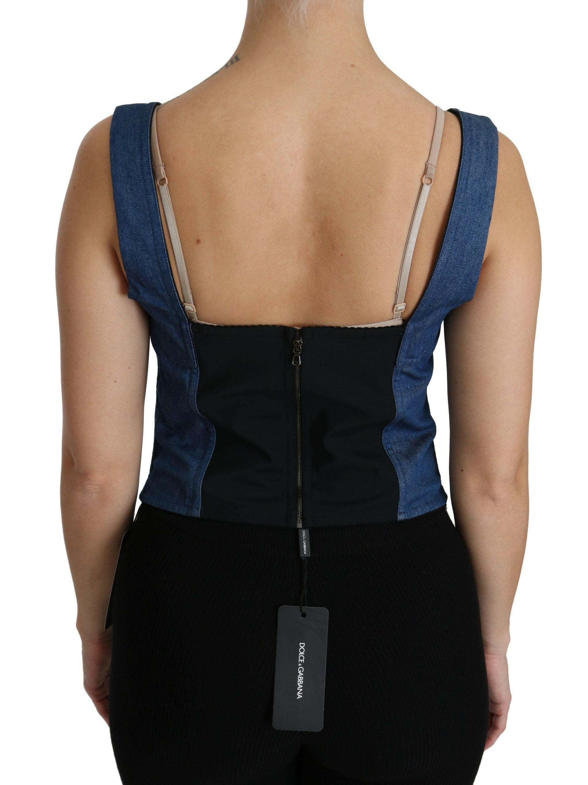 Dolce & Gabbana Blue Sleeveless Bustier Blouse Cotton Top -   -  Dolce & Gabbana.