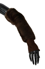 Dolce & Gabbana Brown Elbow Length Finger Less Fur Gloves -   -  Dolce & Gabbana.